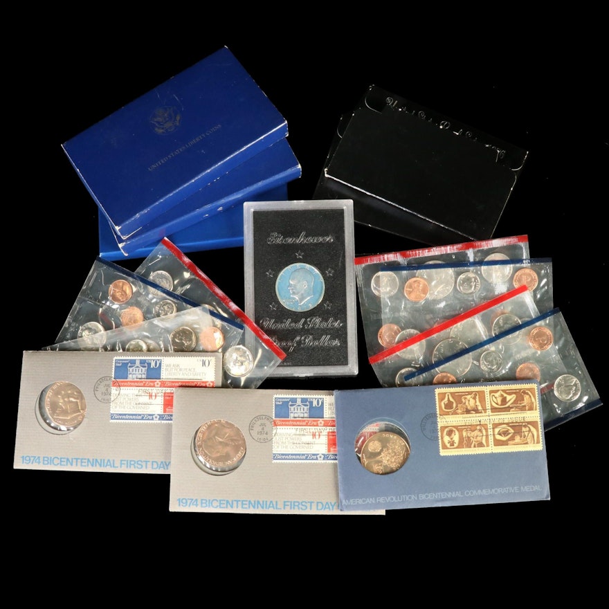 US Mint Proof and Uncirculated Sets with 1986 Liberty Silver Coin Sets