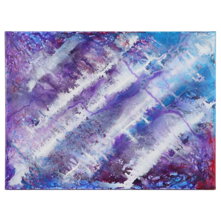 Paul Feight Acrylic Painting "Abstract Purple Waves," 2021