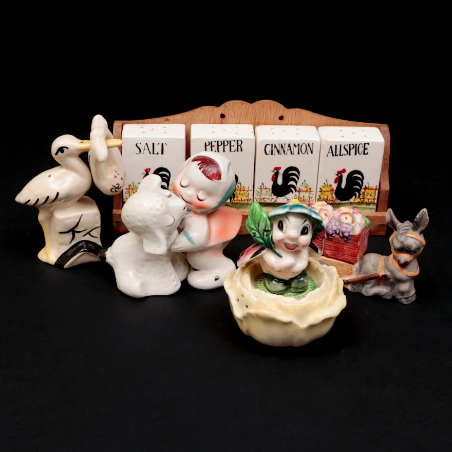 Van Tellingen Girl and Lamb Shakers with Assorted Shaker Collection, Mid-20th C.