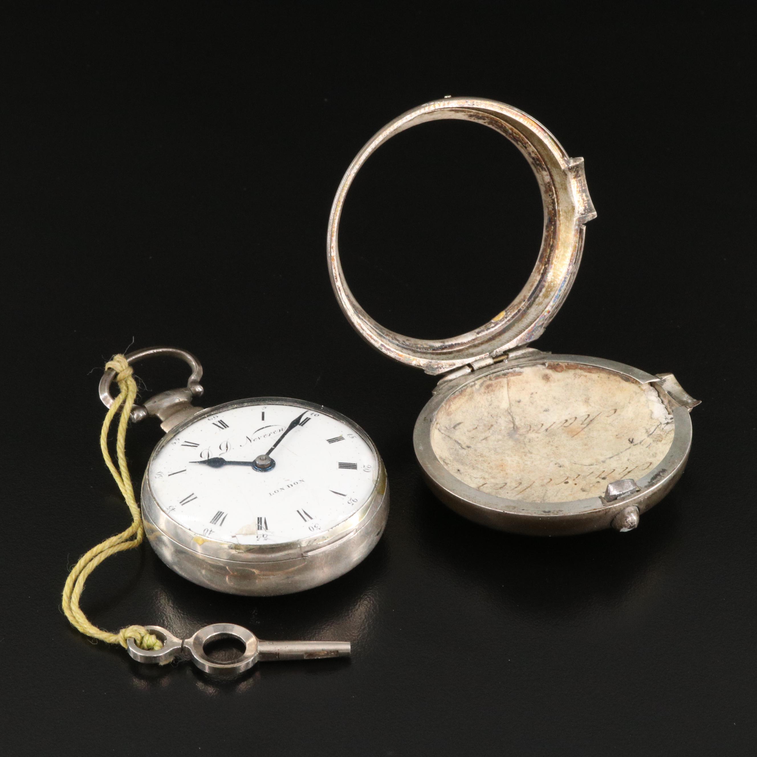 D.D. Neveren London Double Case .830 Silver Pocket Watch