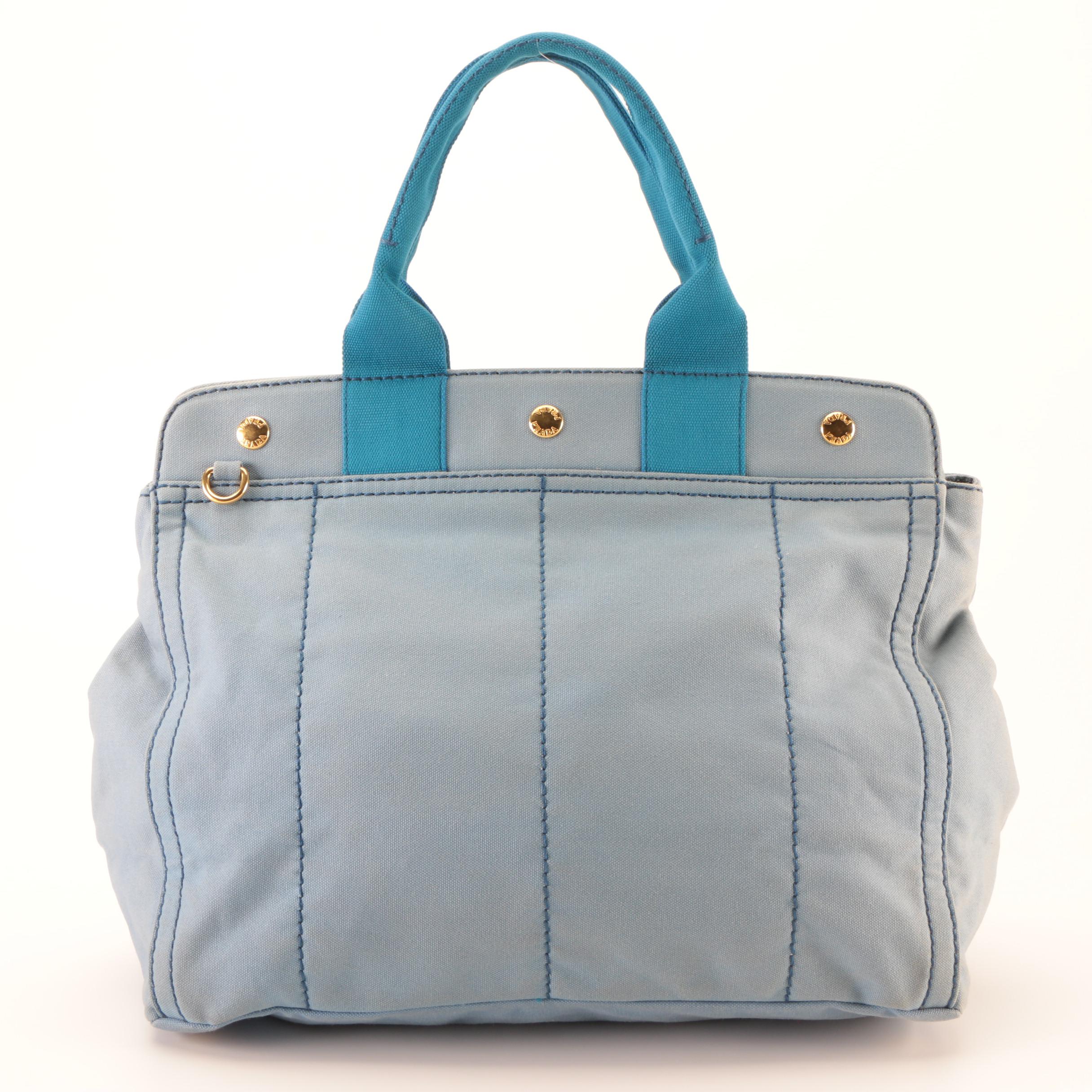 Prada Logo Tote in Blue Canvas