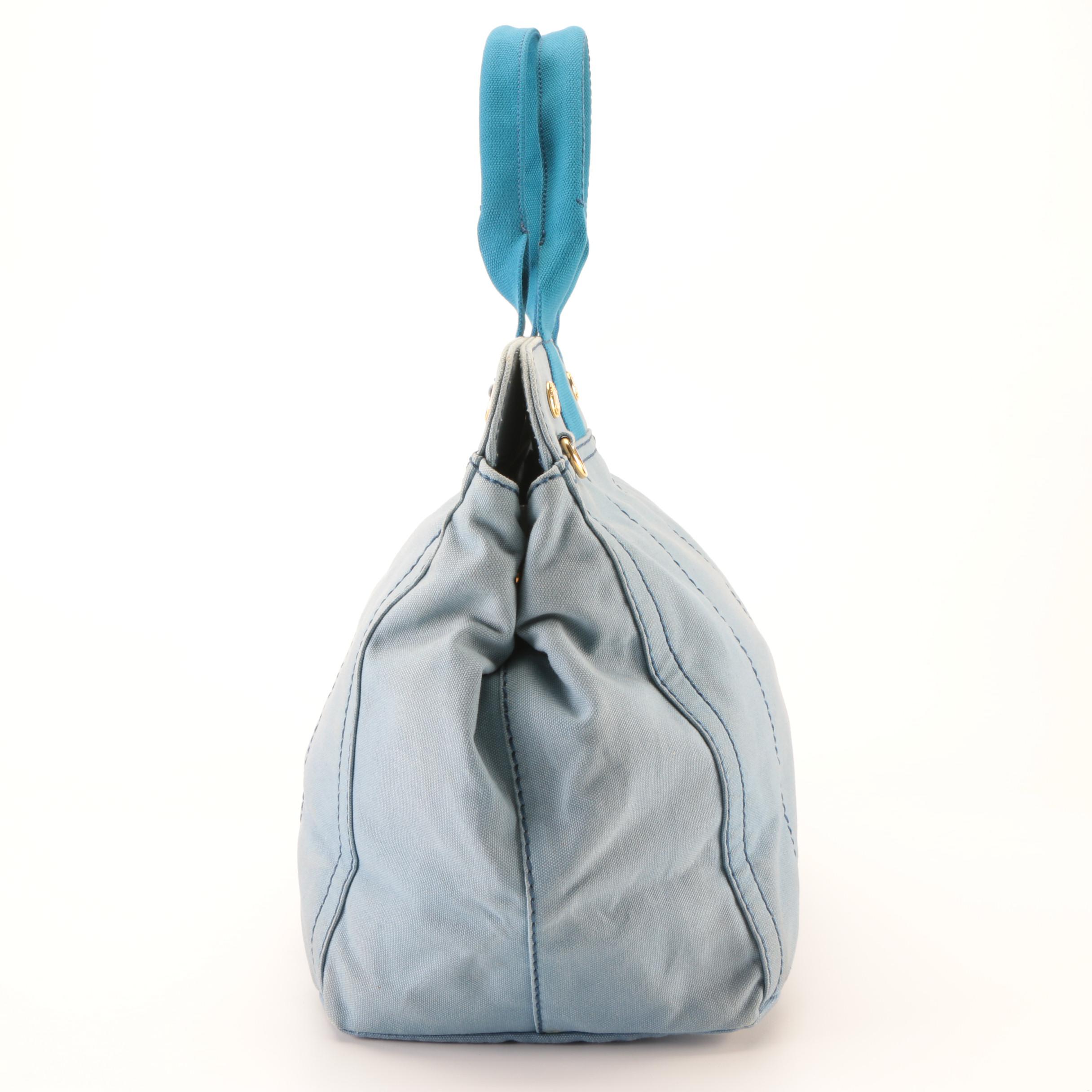 Prada Logo Tote in Blue Canvas