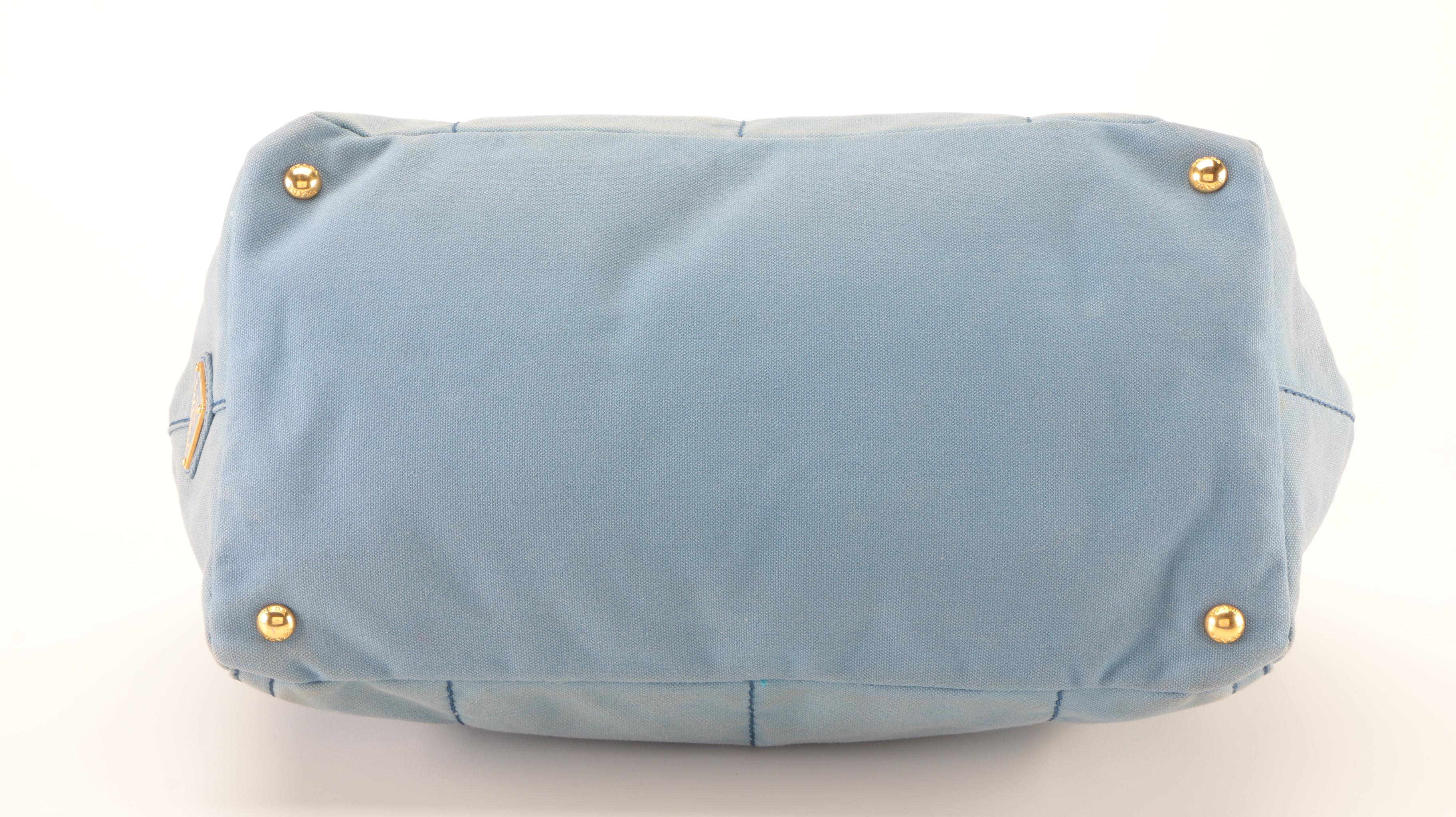 Prada Logo Tote in Blue Canvas