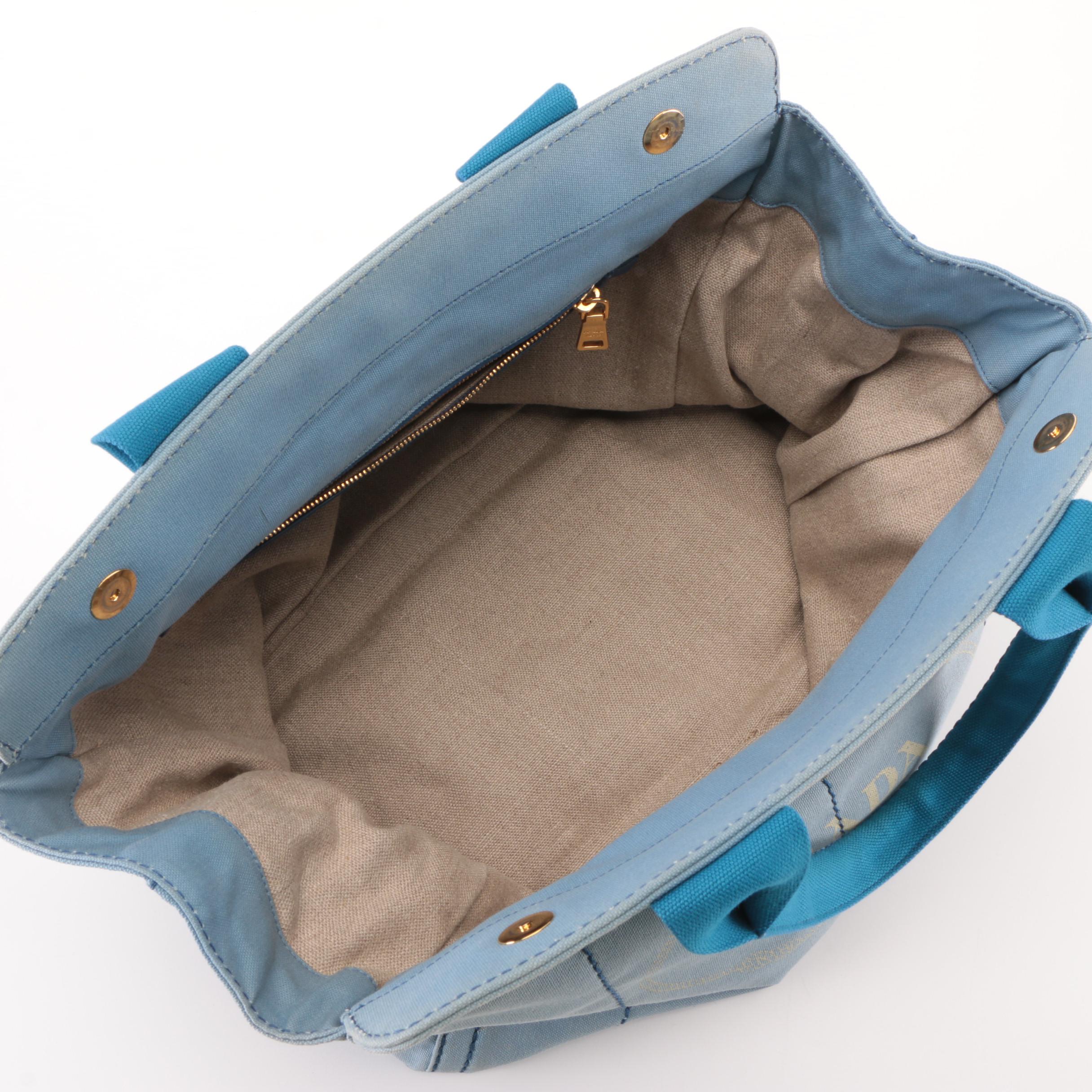 Prada Logo Tote in Blue Canvas