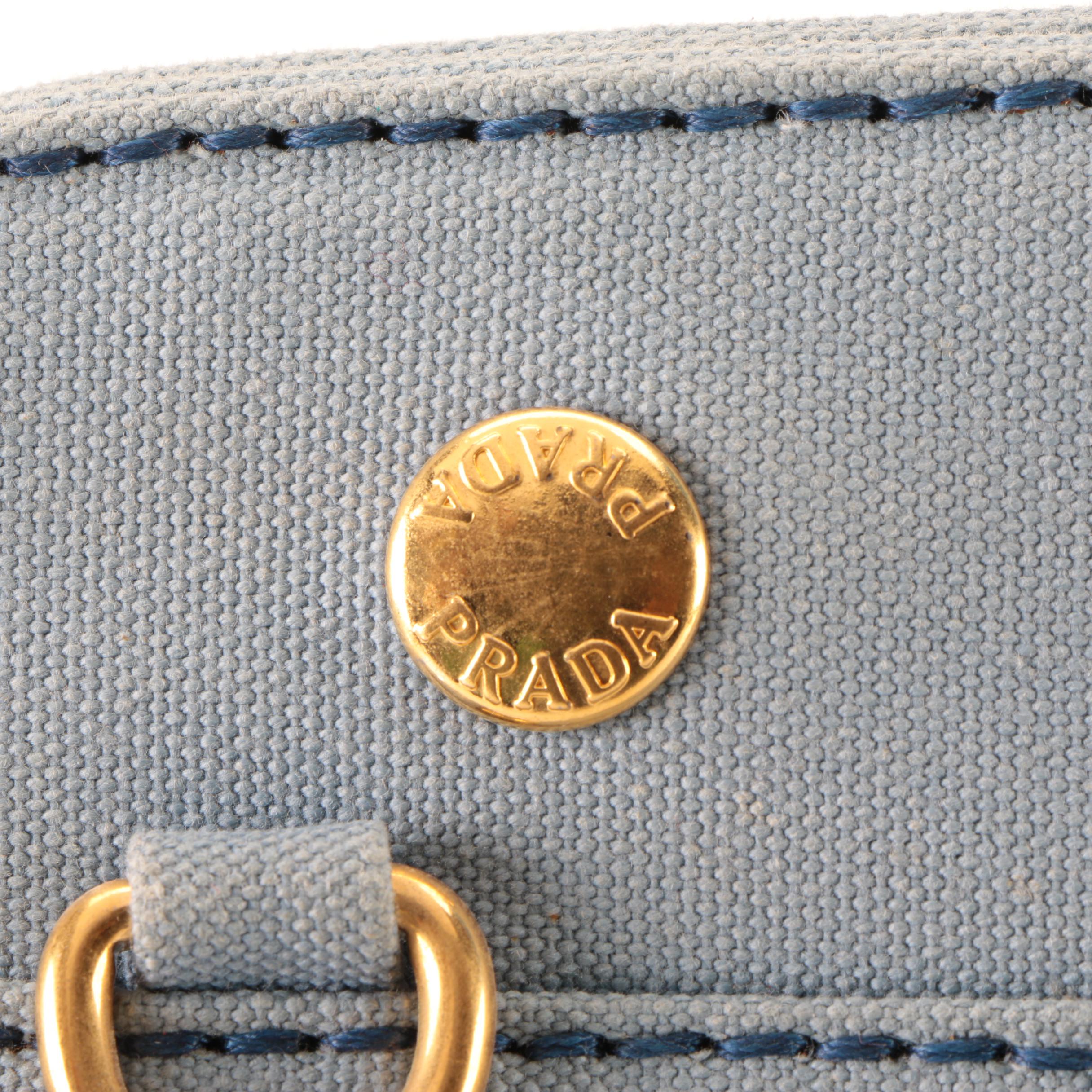 Prada Logo Tote in Blue Canvas