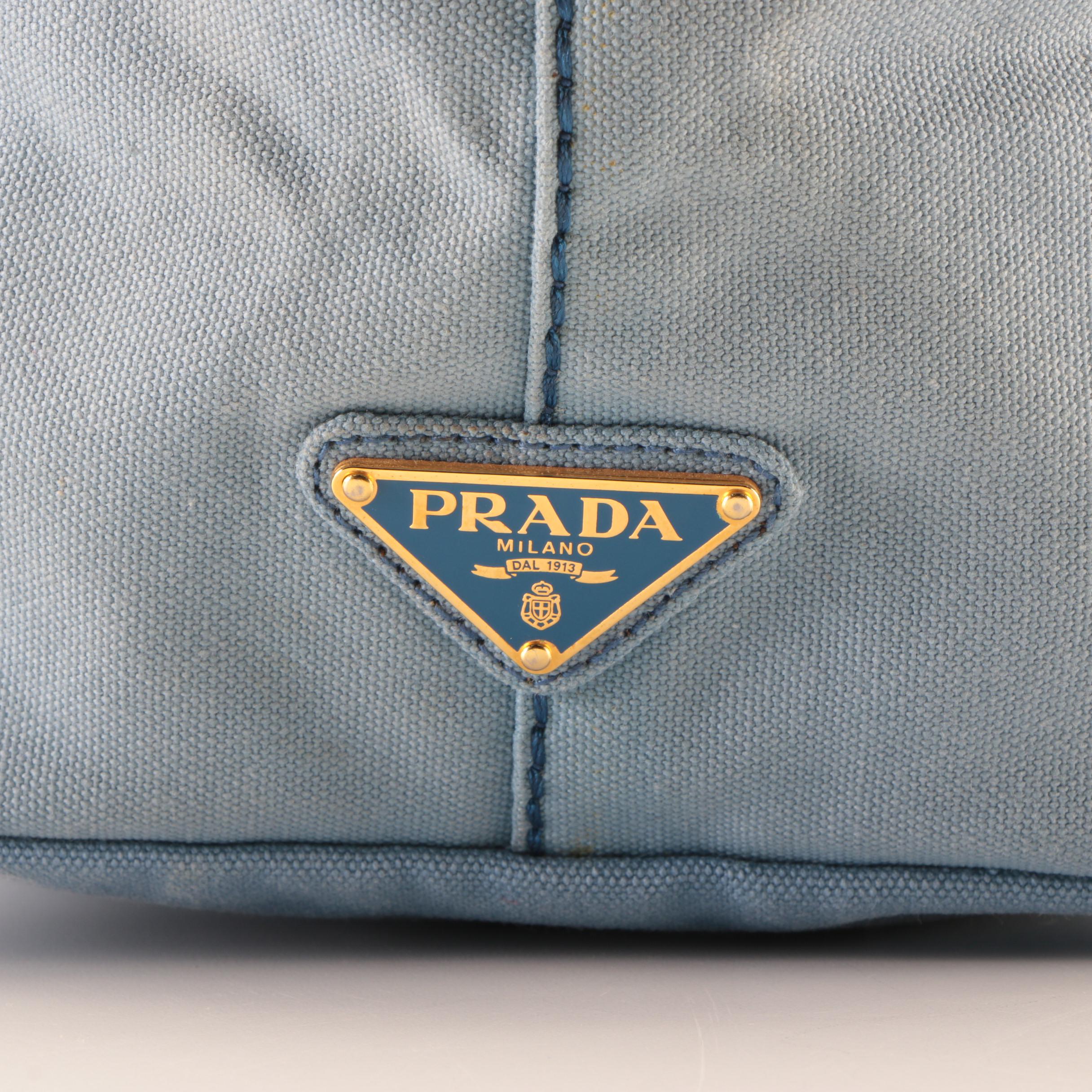 Prada Logo Tote in Blue Canvas