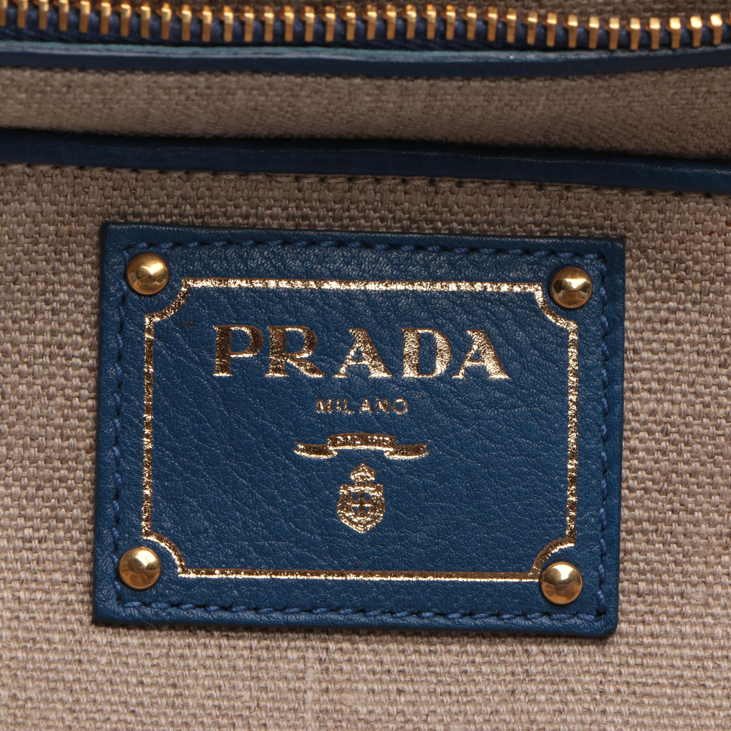 Prada Logo Tote in Blue Canvas