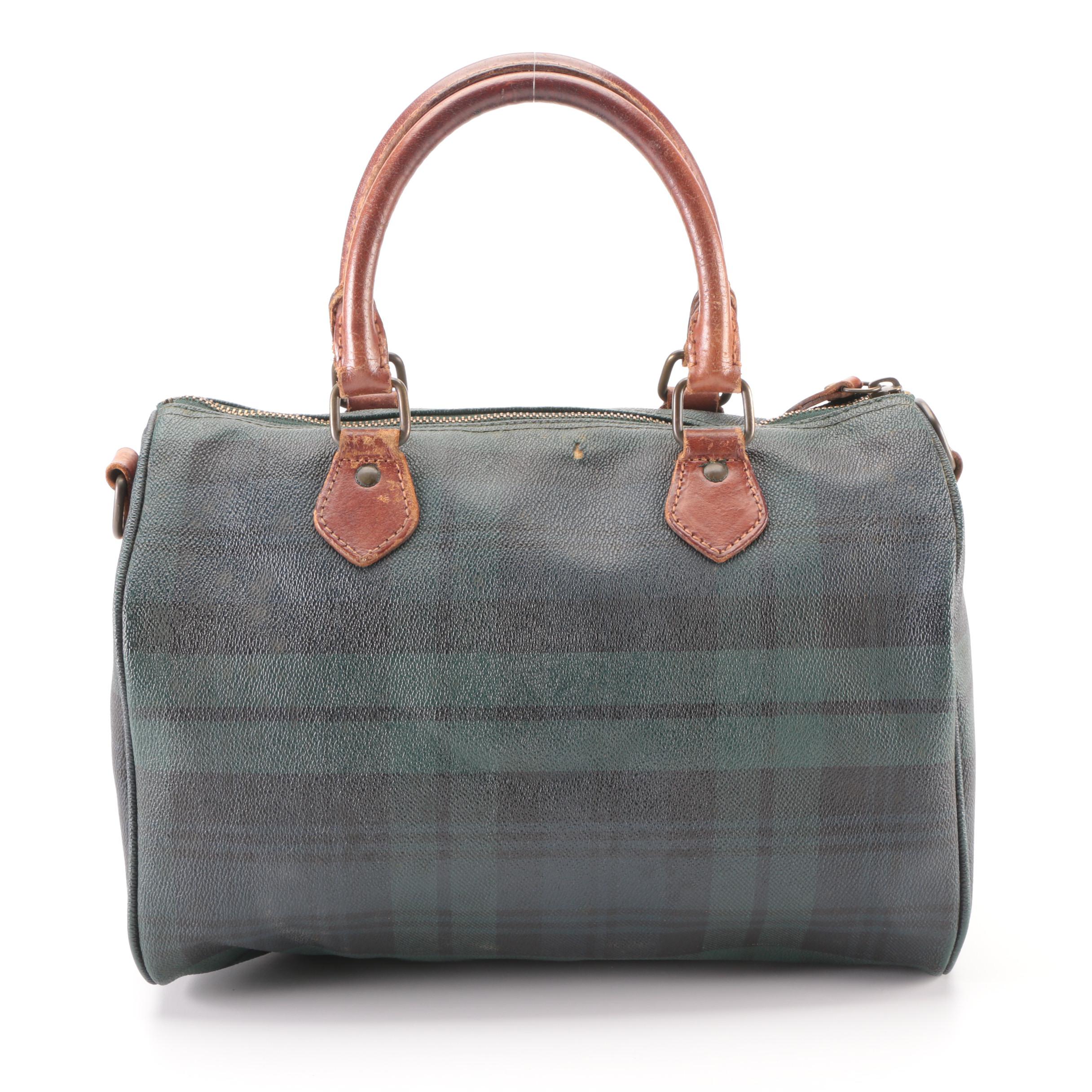 Polo Ralph Lauren Boston Bag in Blackwatch Plaid Coated Canvas with Leather Trim