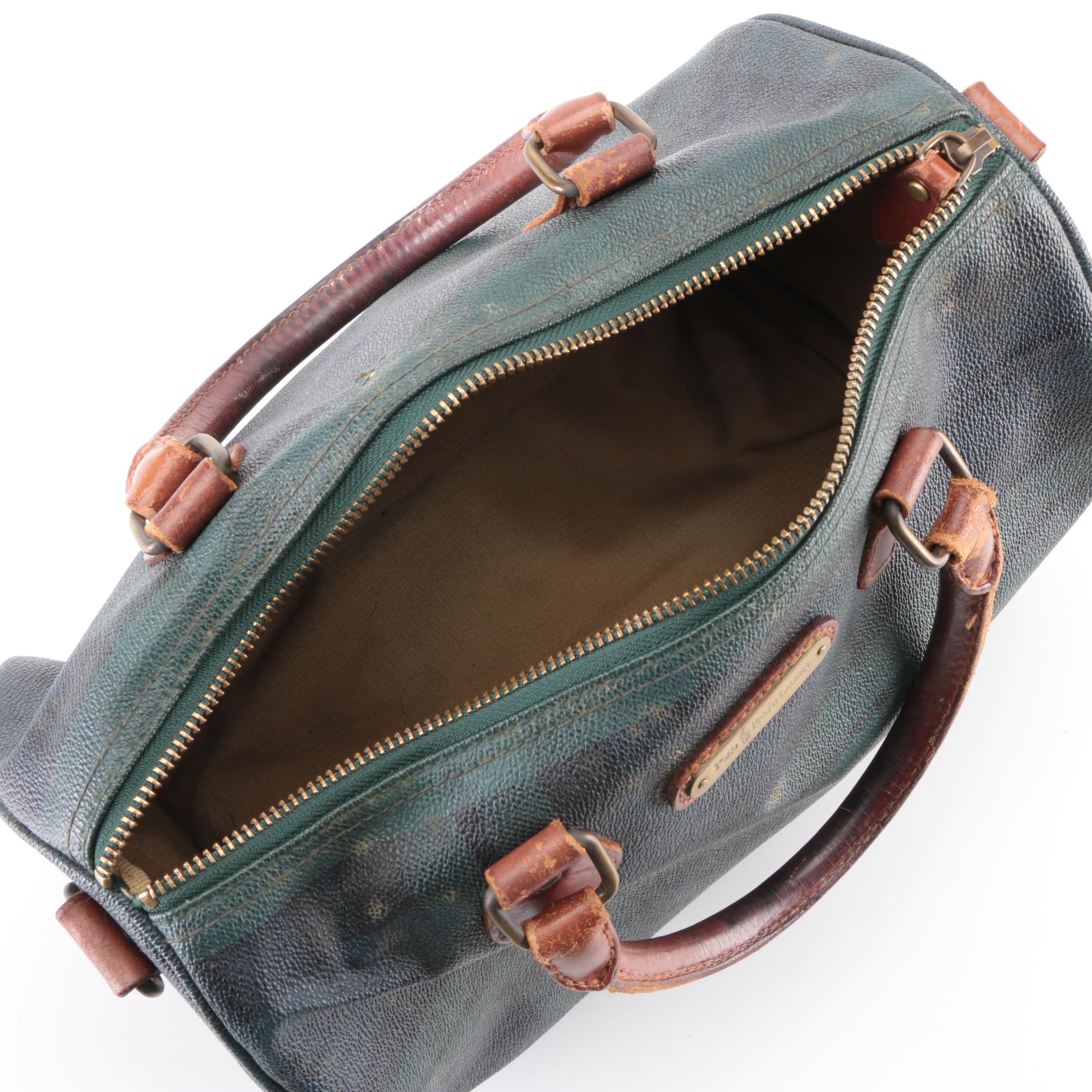 Polo Ralph Lauren Boston Bag in Blackwatch Plaid Coated Canvas with Leather Trim