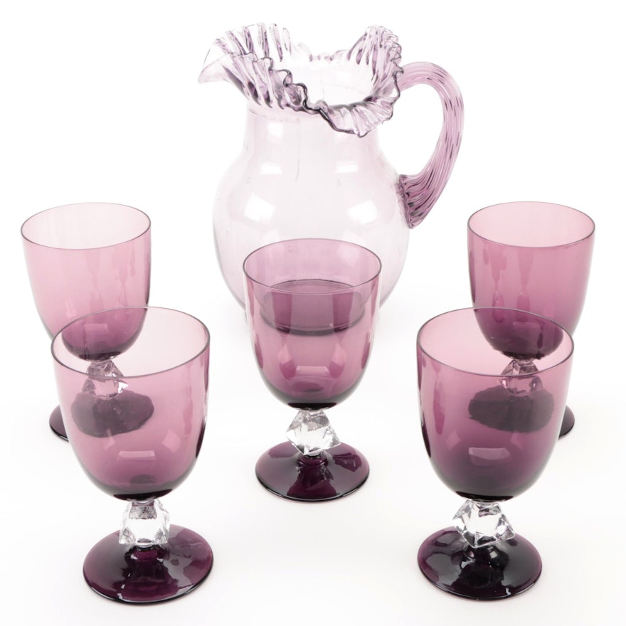 Bryce "Aquarius Amethyst" Glass Water Goblets and Other Pitcher