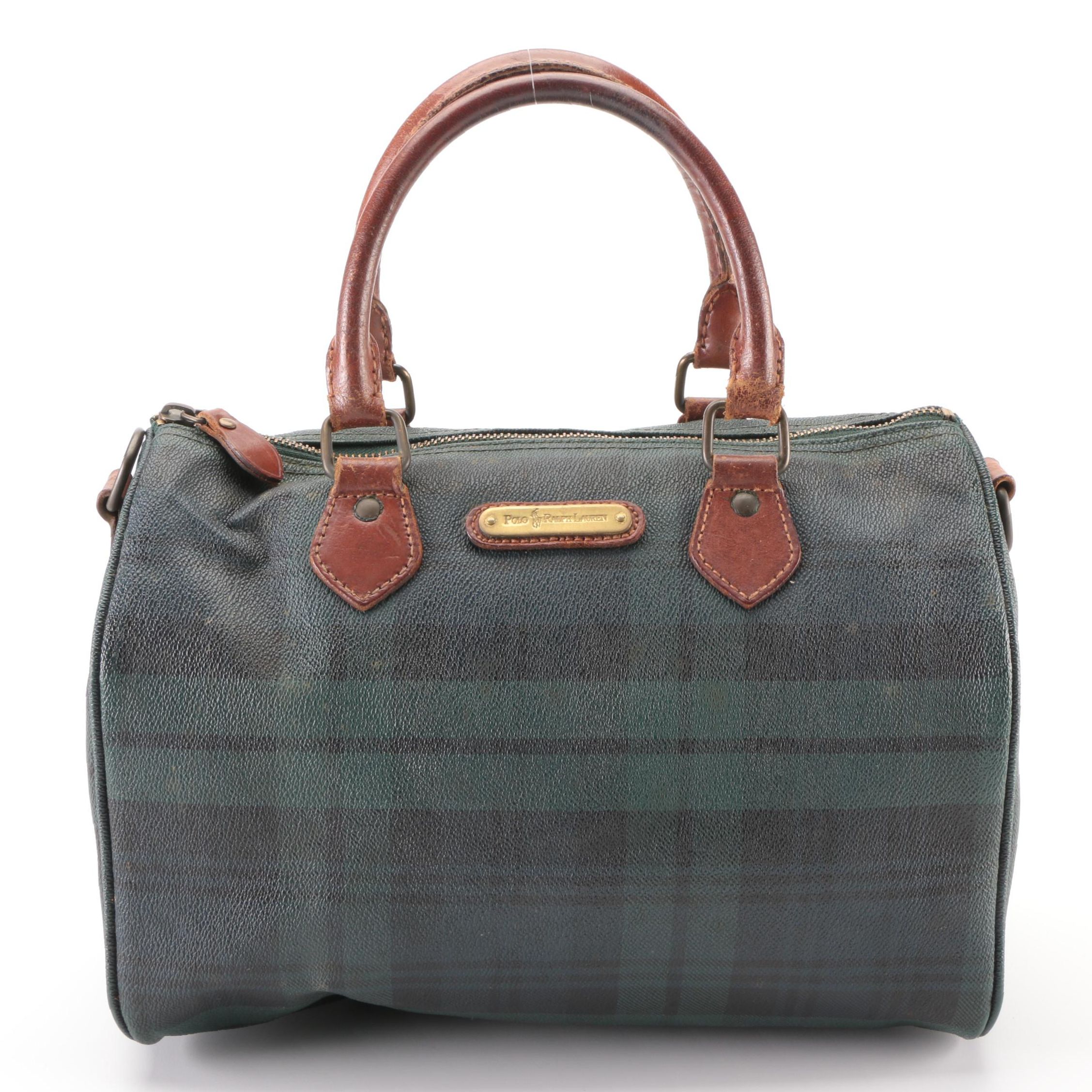 Polo Ralph Lauren Boston Bag in Blackwatch Plaid Coated Canvas with Leather Trim
