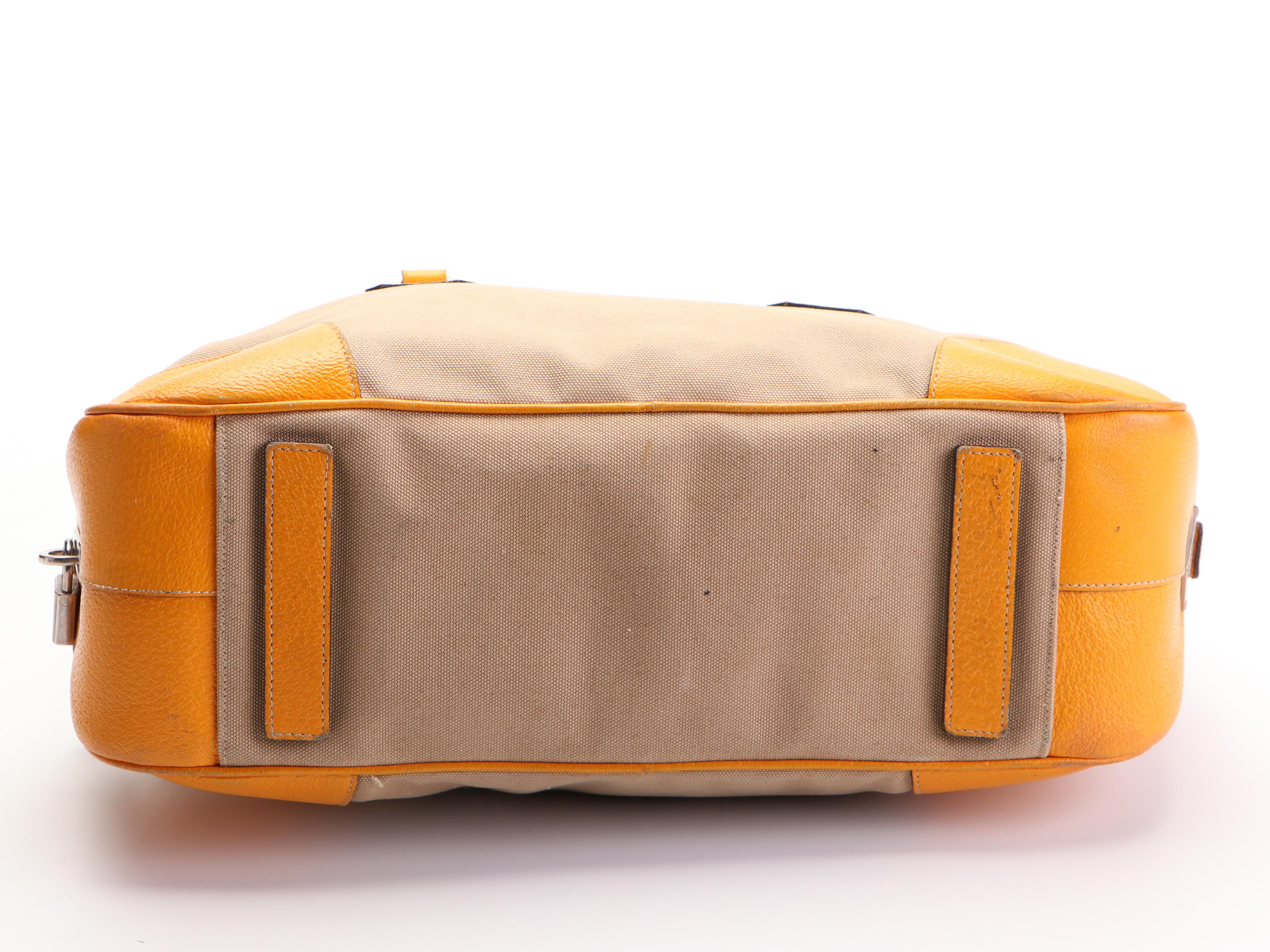 Prada Medium Boston Bag in Canvas with Orange Leather Trim