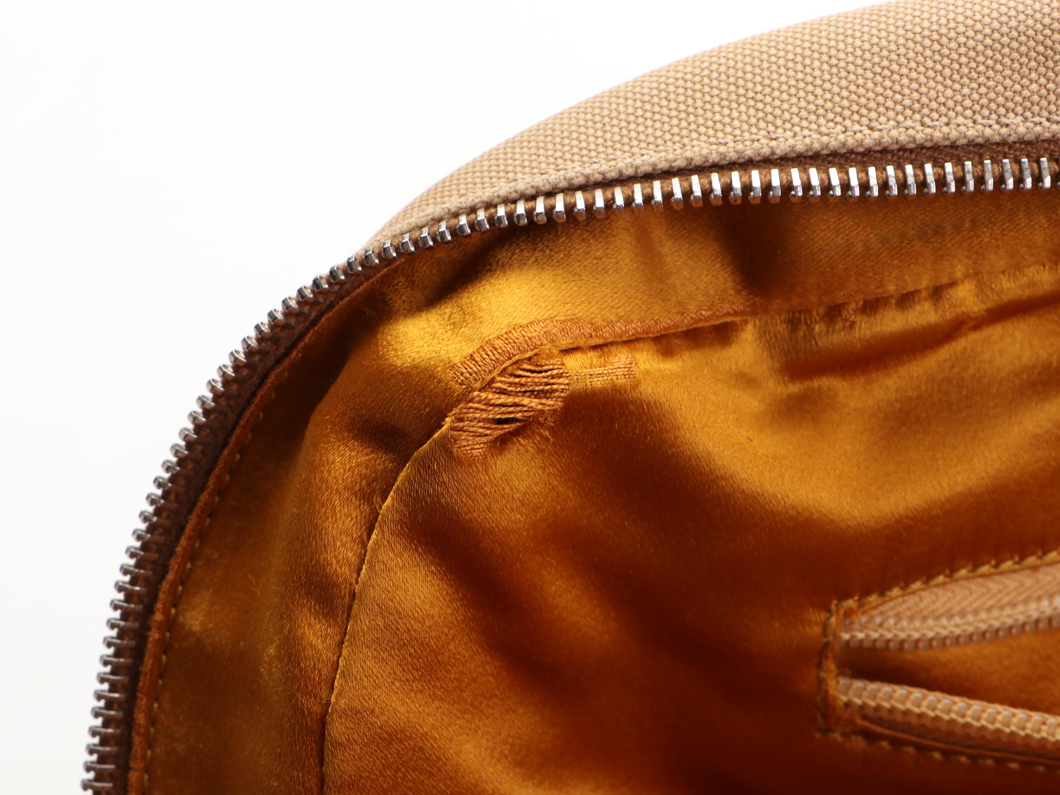 Prada Medium Boston Bag in Canvas with Orange Leather Trim