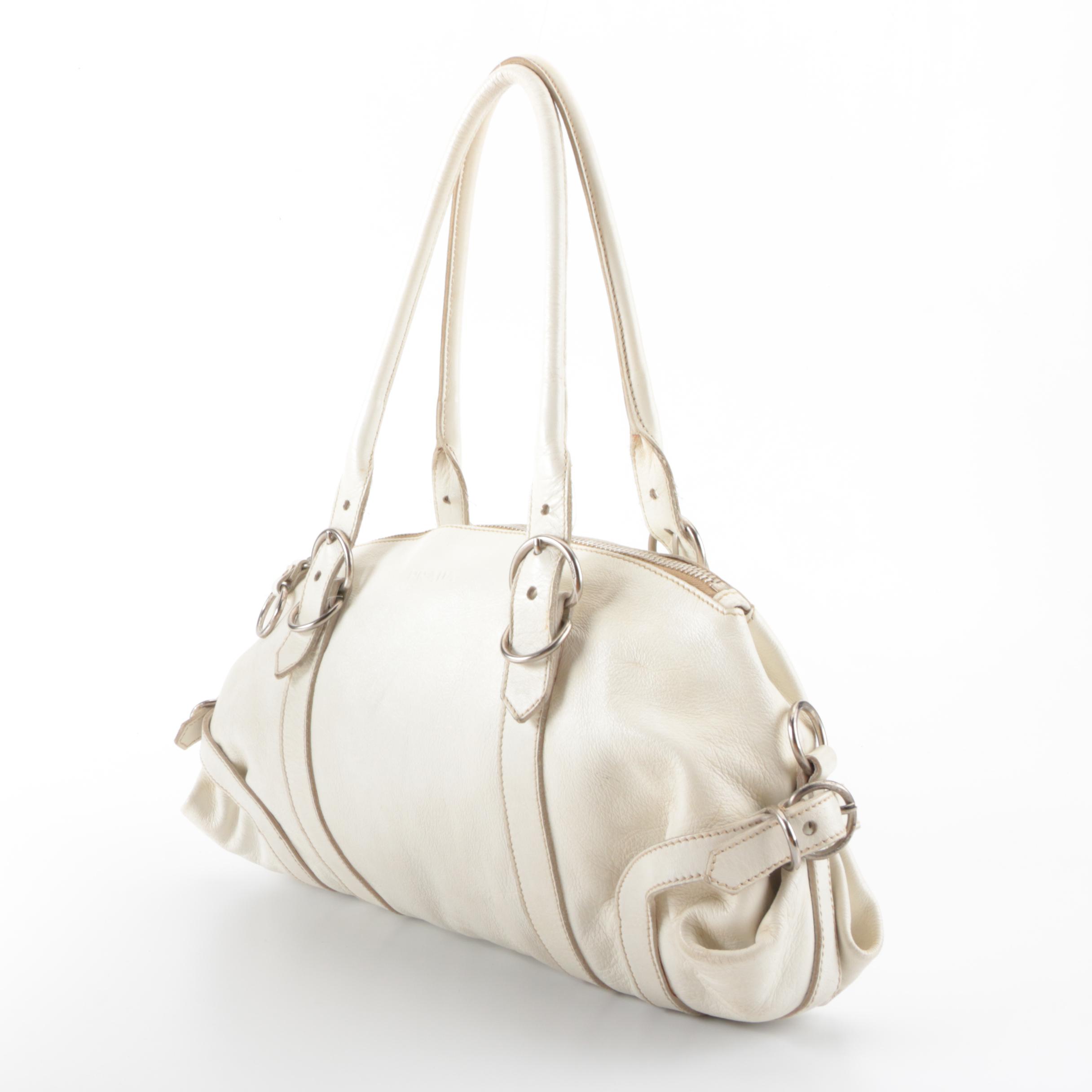 Prada Shoulder Satchel in White Vitello Daino Leather