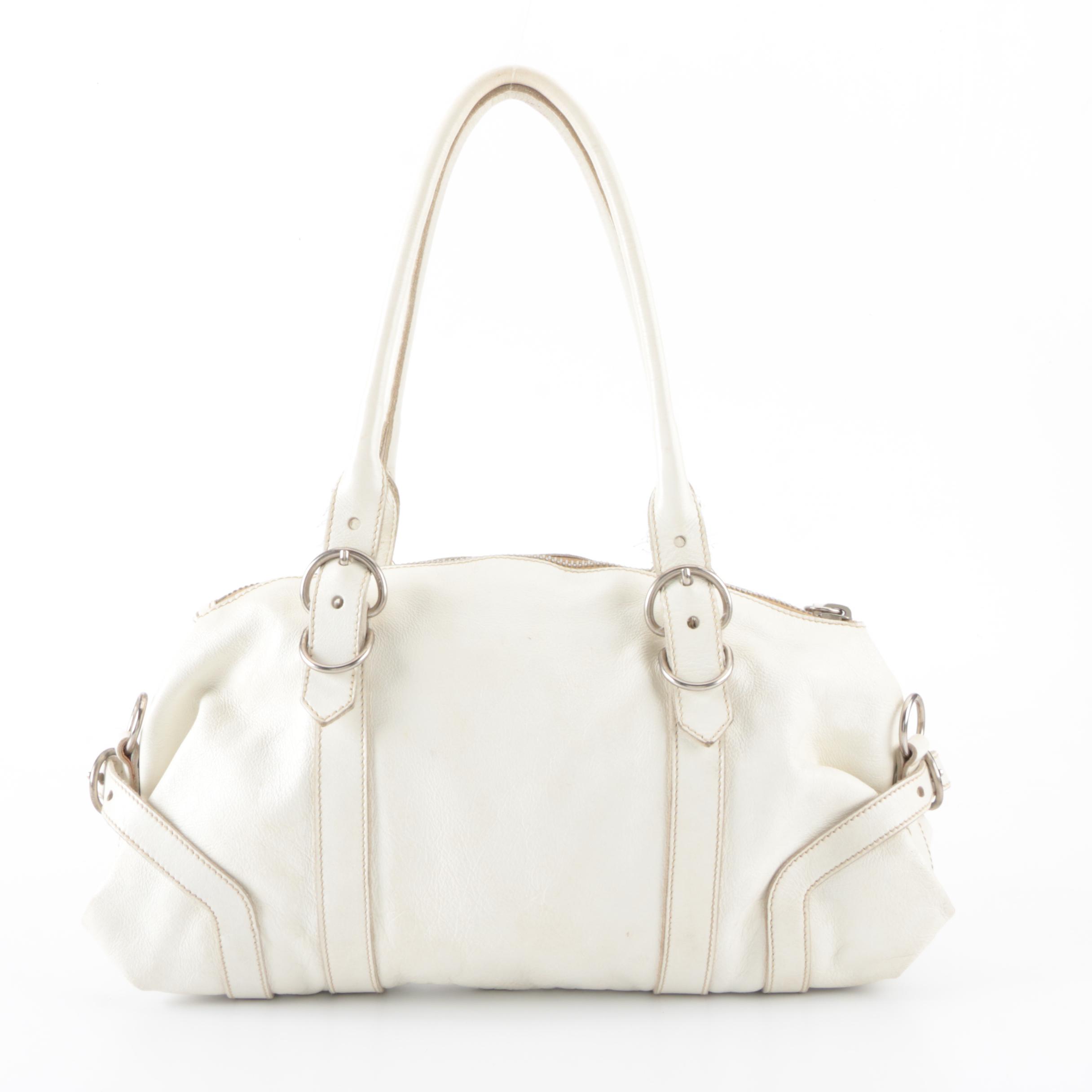 Prada Shoulder Satchel in White Vitello Daino Leather