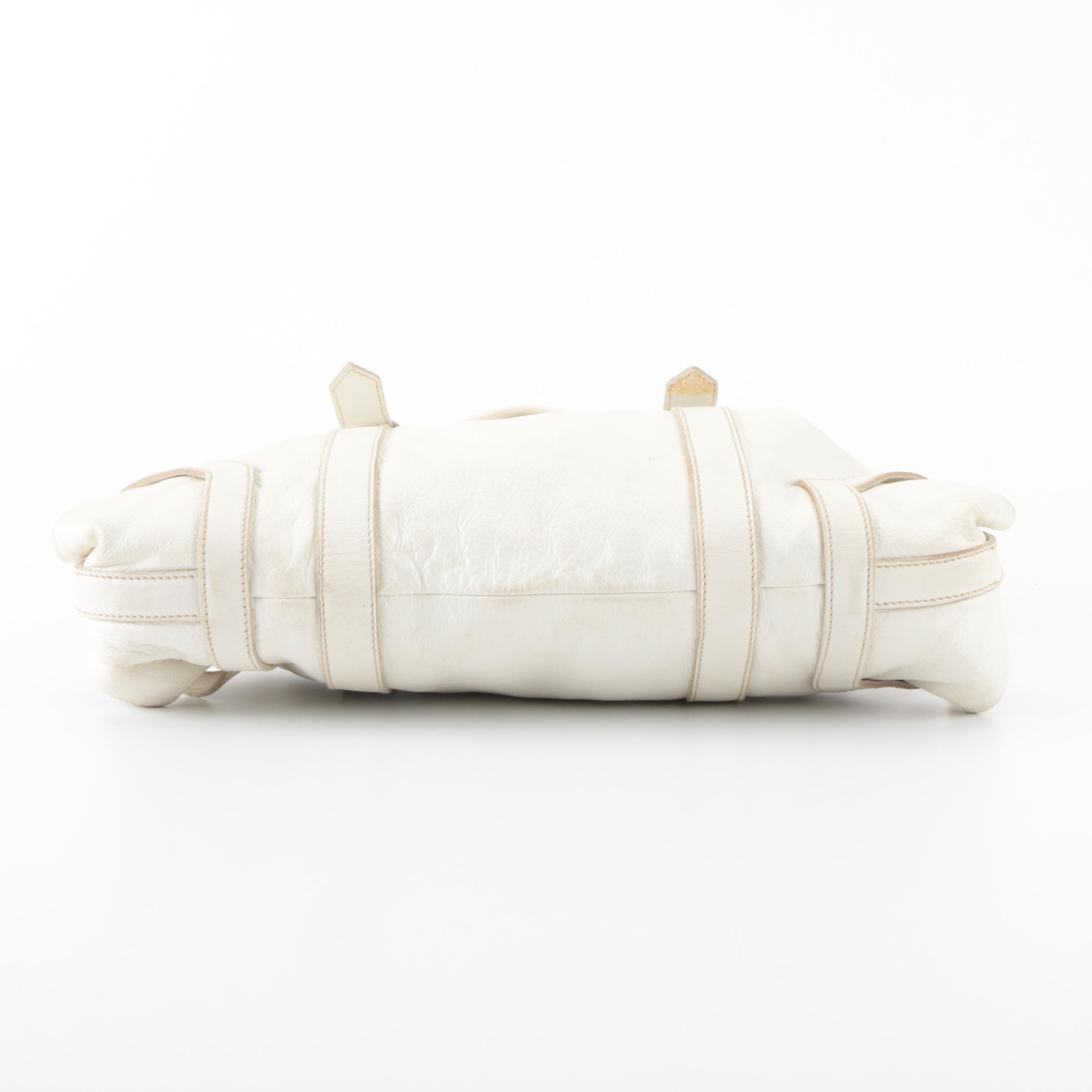 Prada Shoulder Satchel in White Vitello Daino Leather