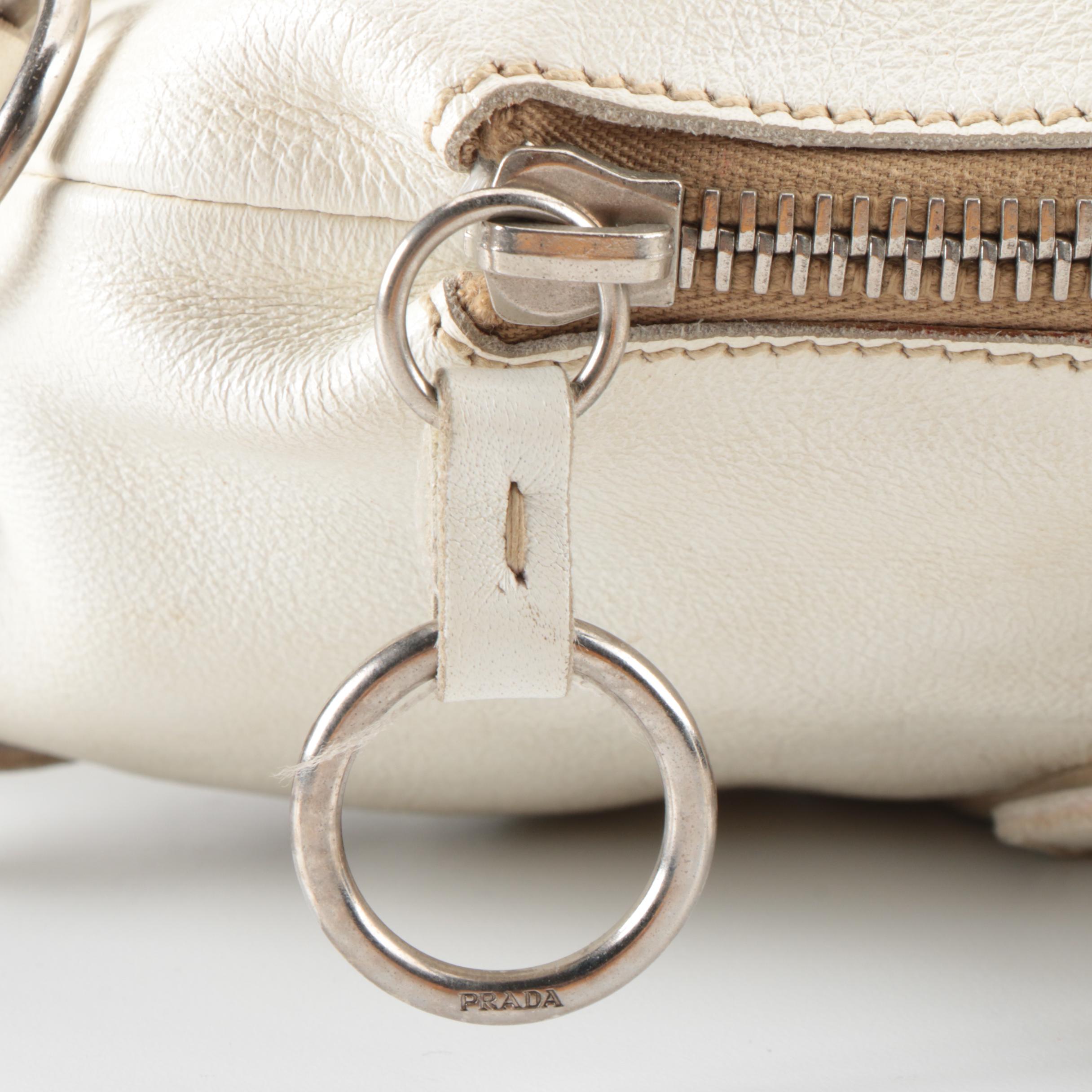 Prada Shoulder Satchel in White Vitello Daino Leather