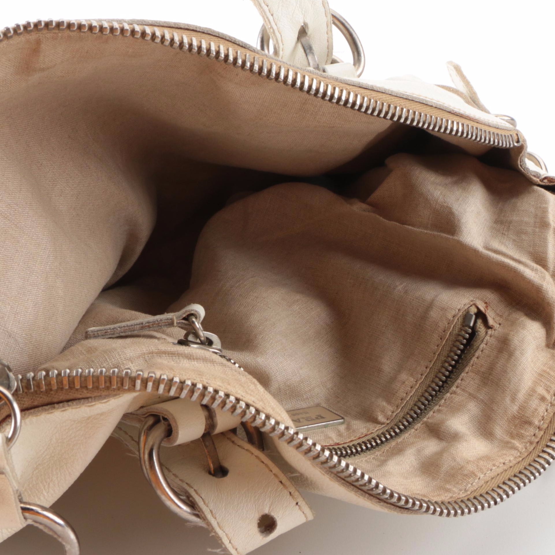 Prada Shoulder Satchel in White Vitello Daino Leather