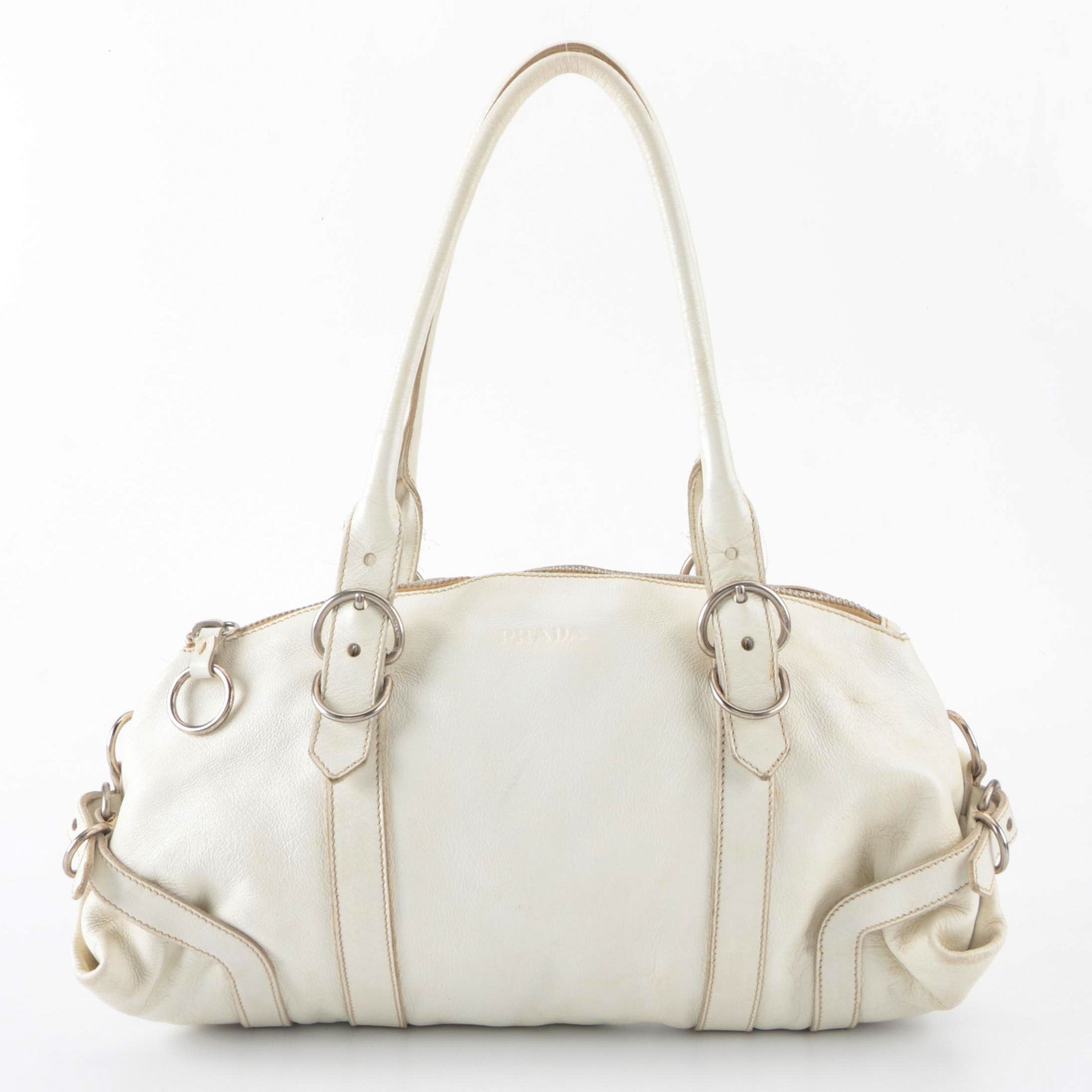 Prada Shoulder Satchel in White Vitello Daino Leather