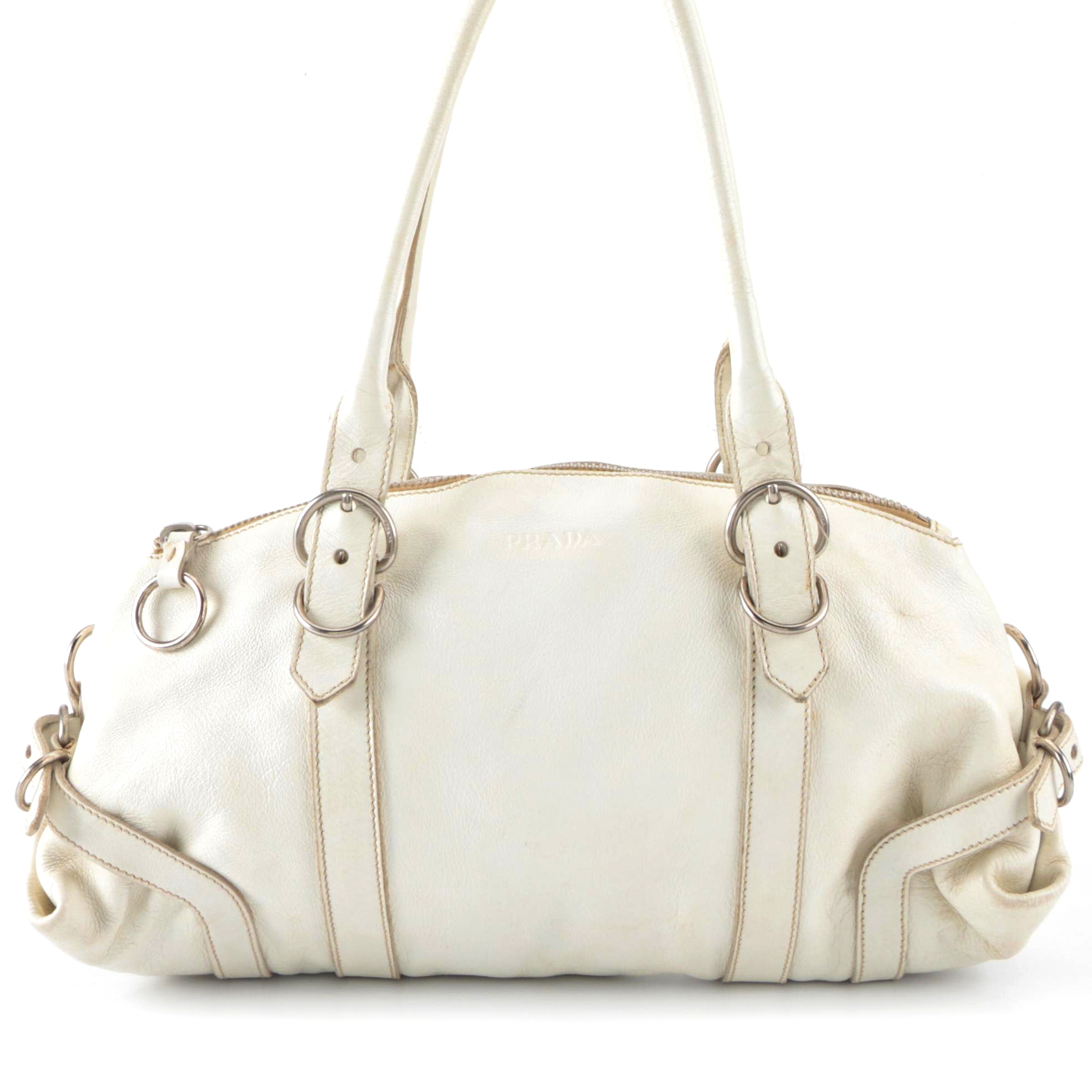 Prada Shoulder Satchel in White Vitello Daino Leather