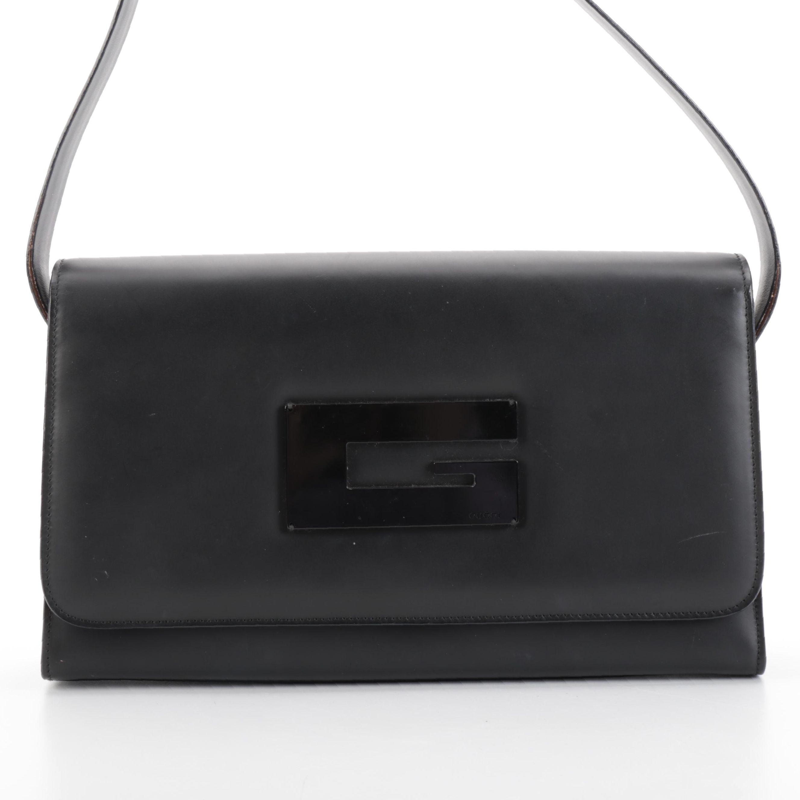 Gucci Logo Black Leather Shoulder Bag