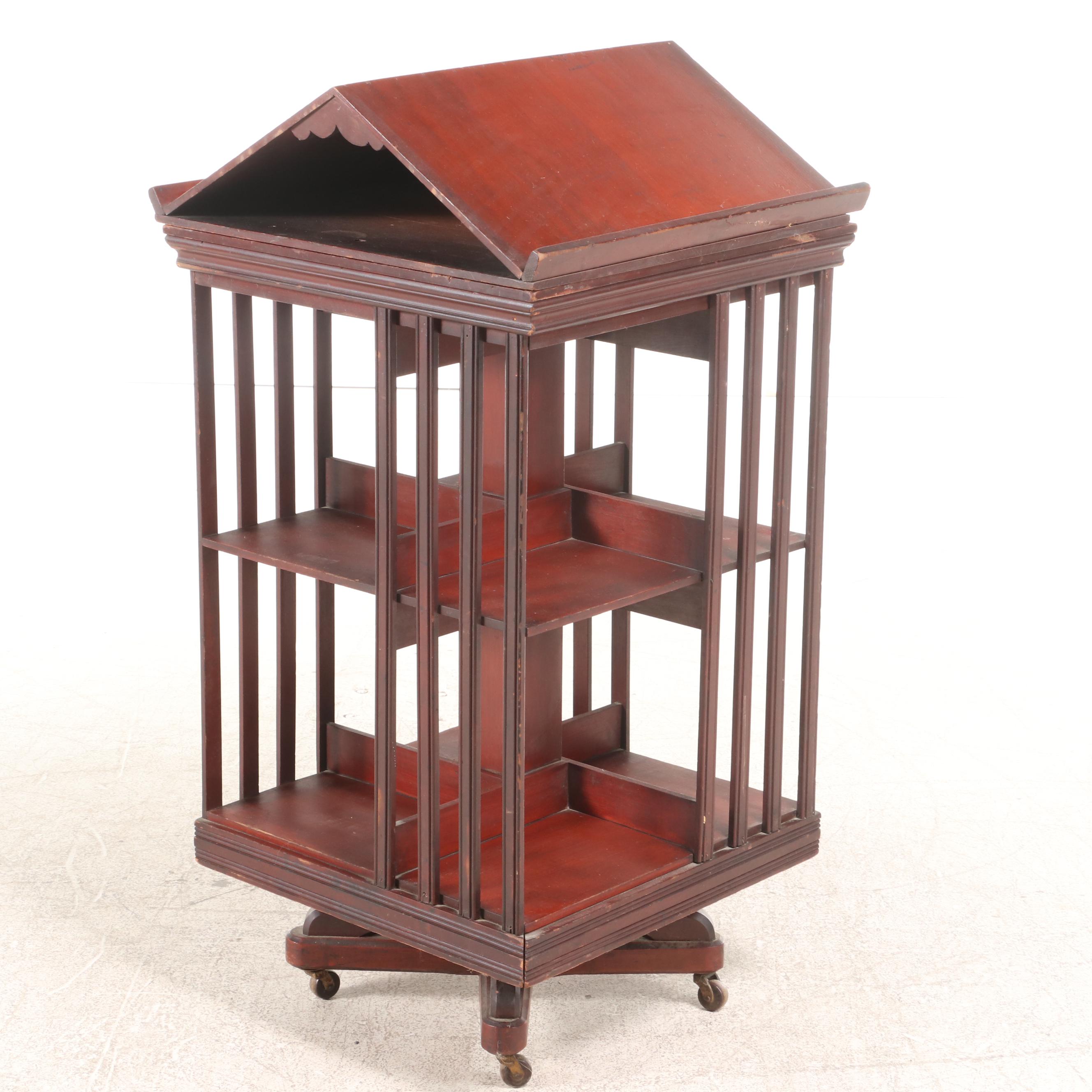 American Innovative Three-Tier Revolving Bookcase, circa 1900