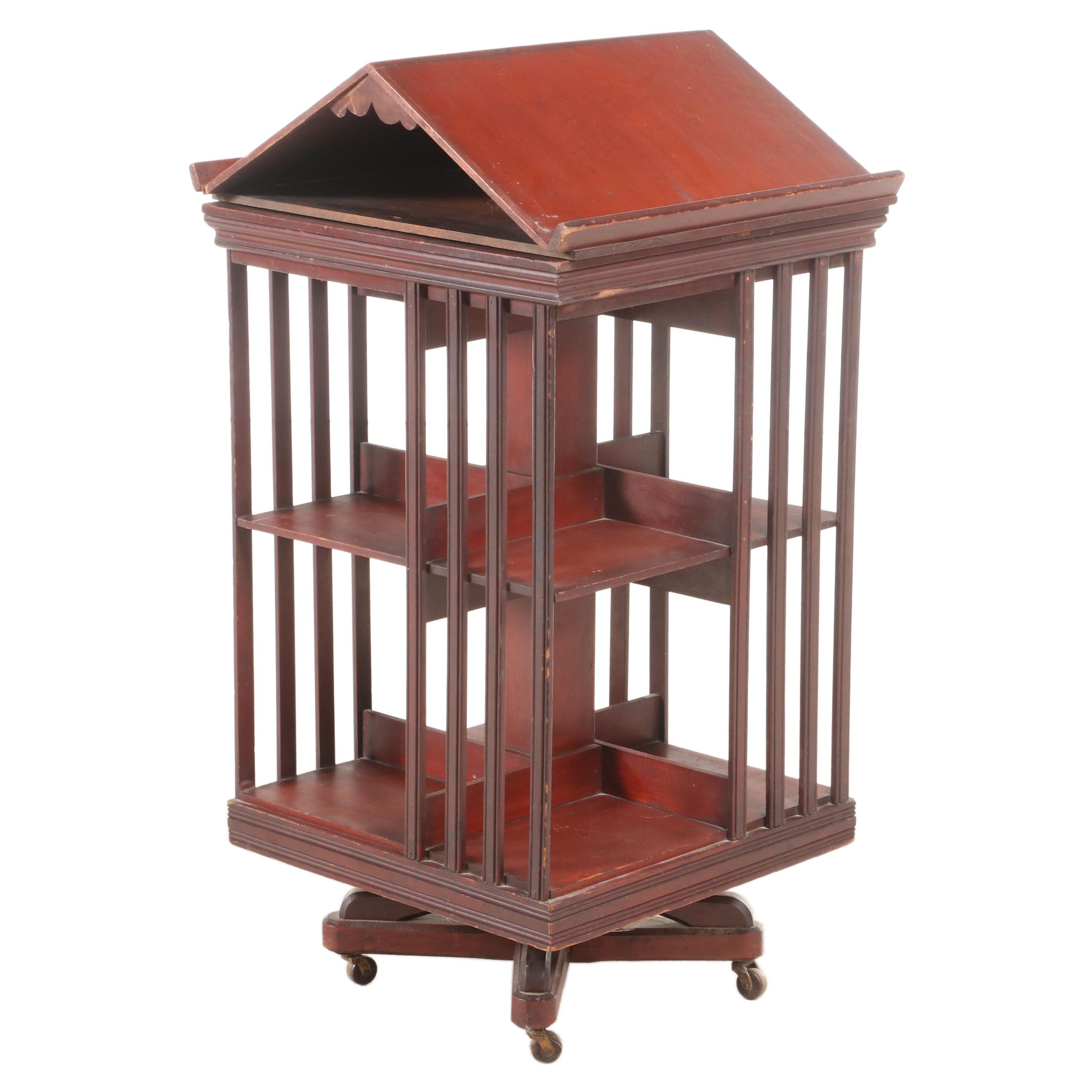 American Innovative Three-Tier Revolving Bookcase, circa 1900