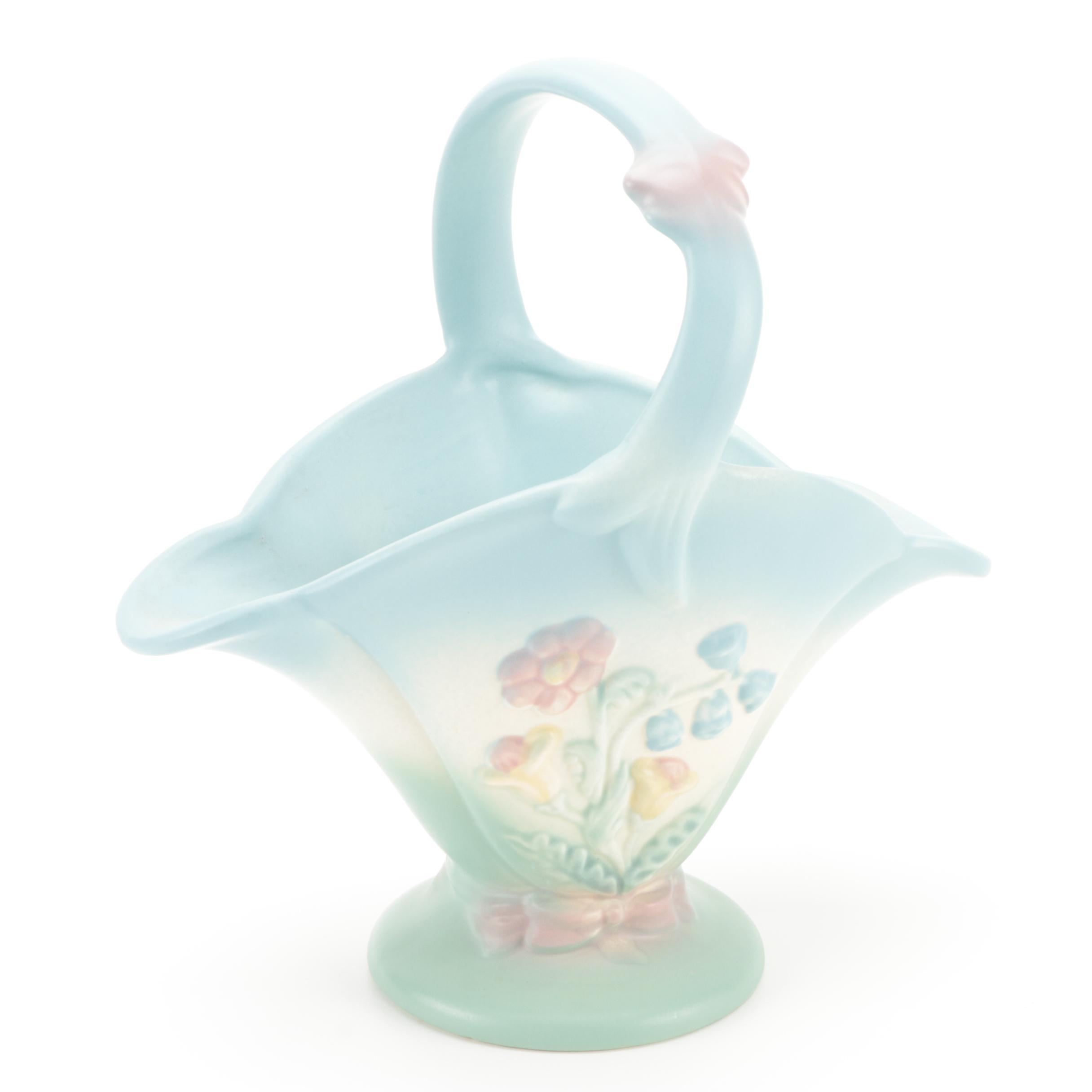 Hull Pottery "Bow Knot Blue and Turquoise" Vases and Basket, Mid-20th C.