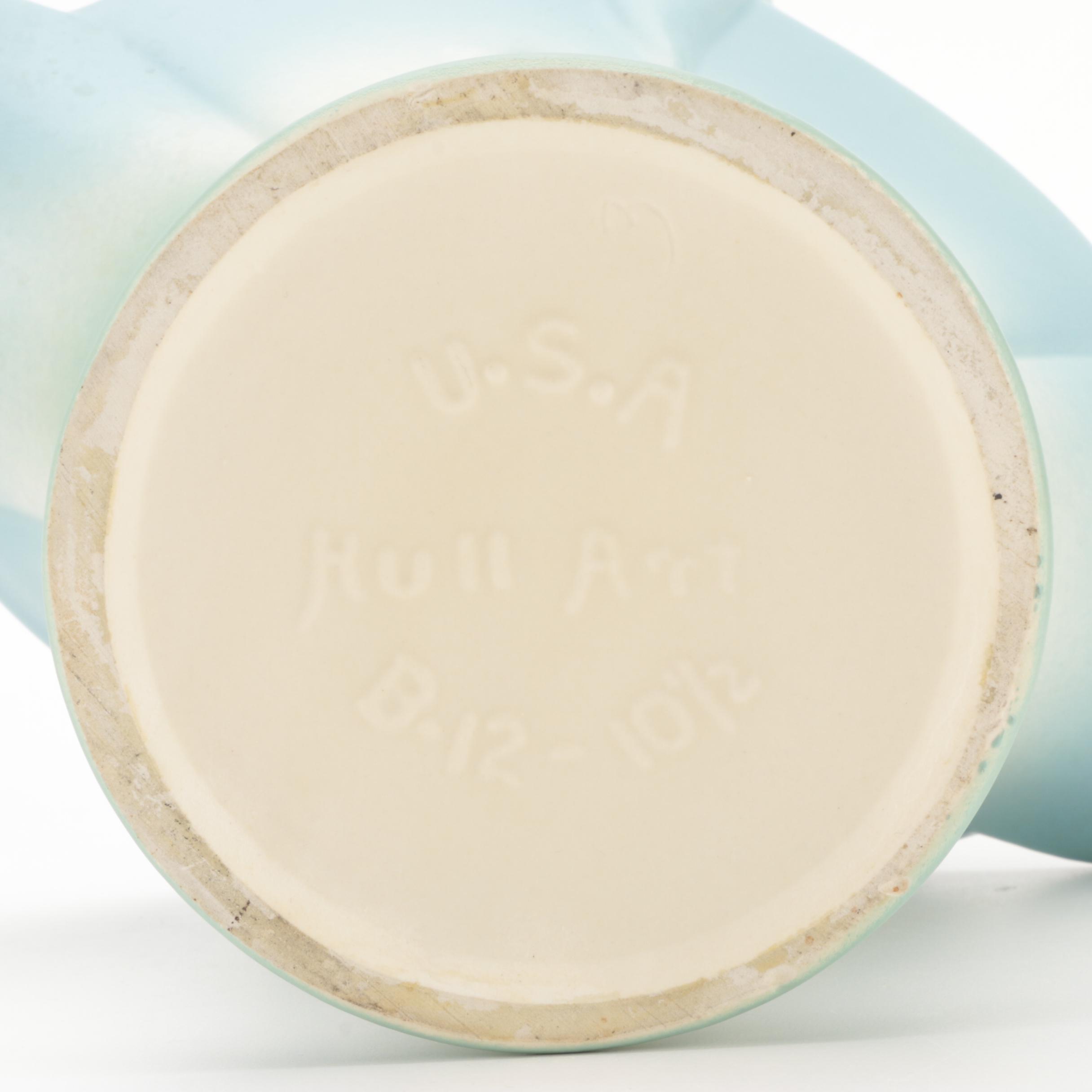 Hull Pottery "Bow Knot Blue and Turquoise" Vases and Basket, Mid-20th C.