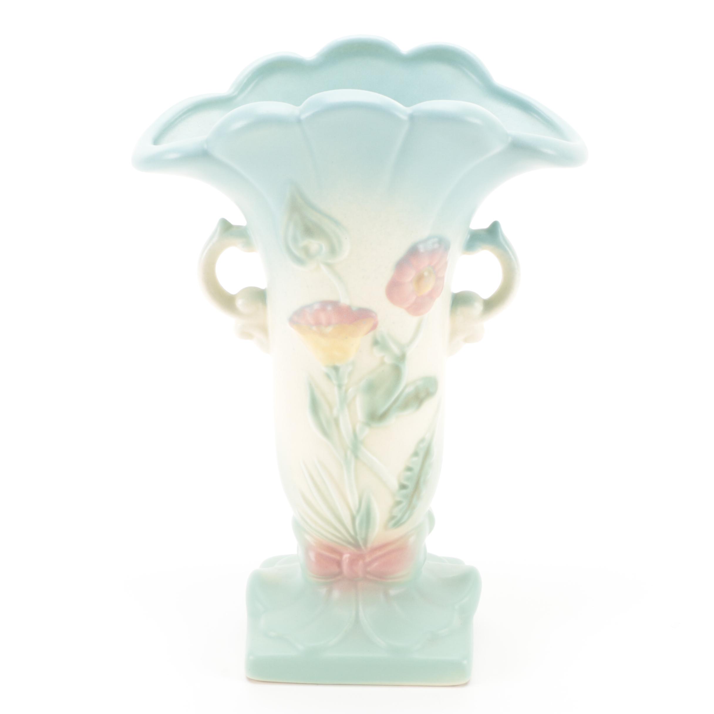 Hull Pottery "Bow Knot Blue and Turquoise" Vases and Basket, Mid-20th C.