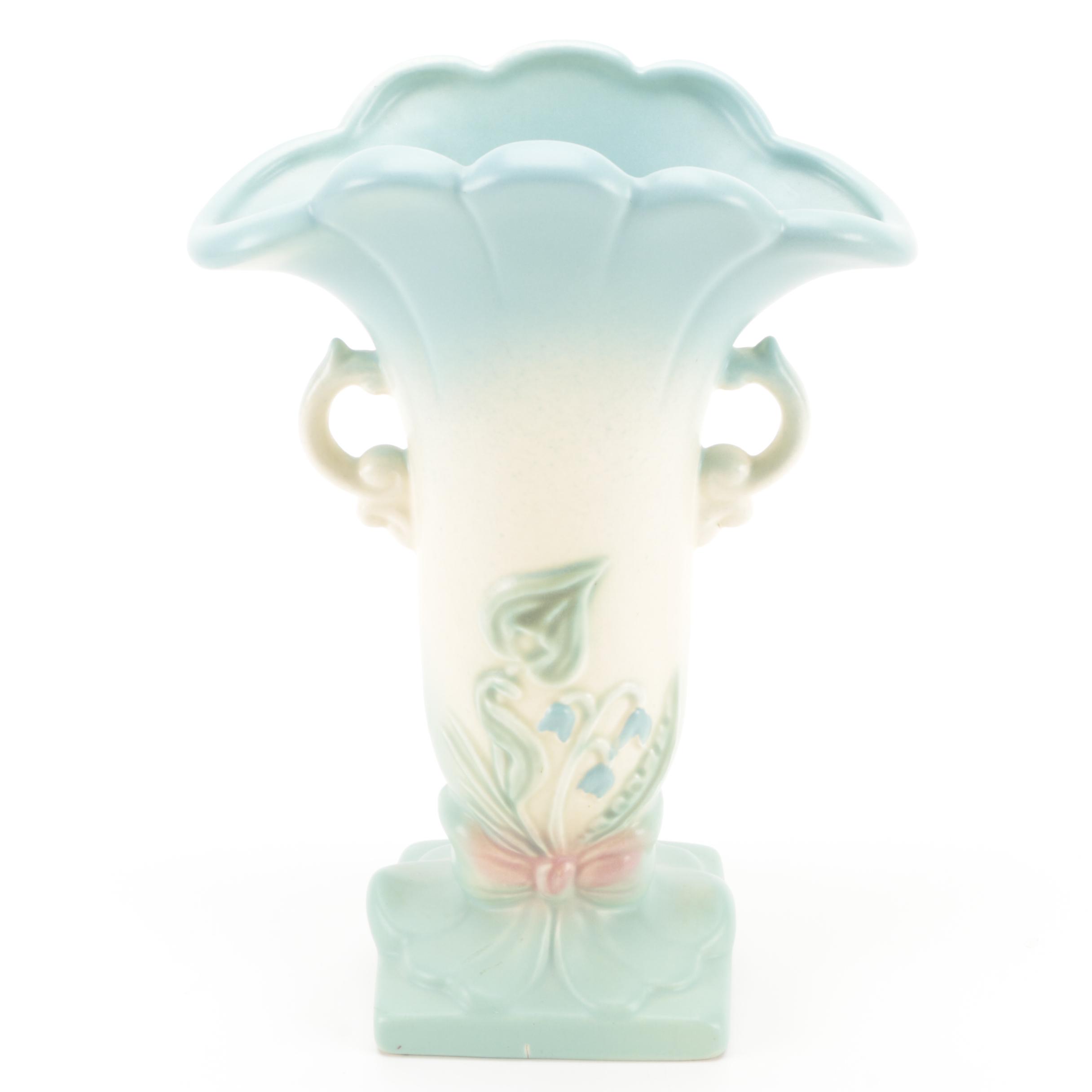 Hull Pottery "Bow Knot Blue and Turquoise" Vases and Basket, Mid-20th C.