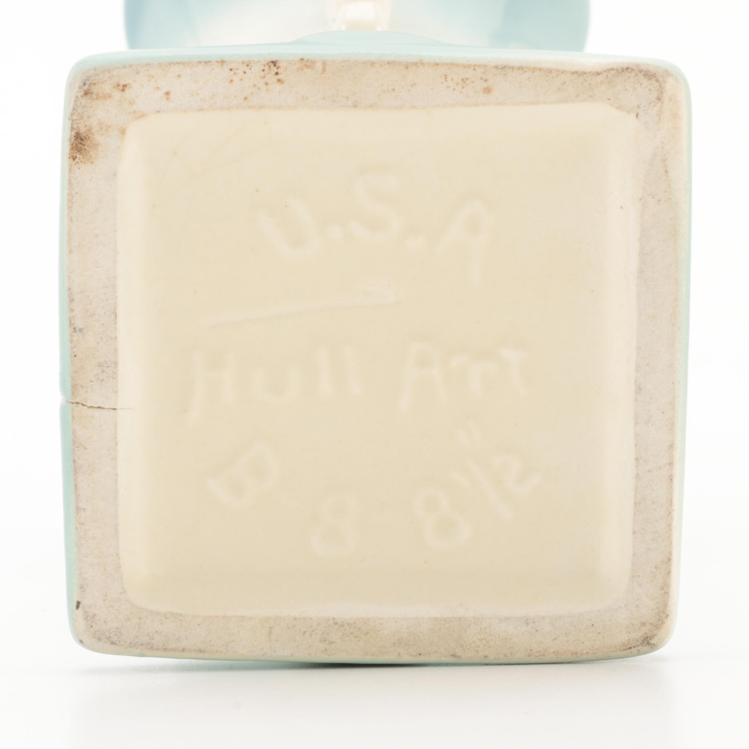 Hull Pottery "Bow Knot Blue and Turquoise" Vases and Basket, Mid-20th C.