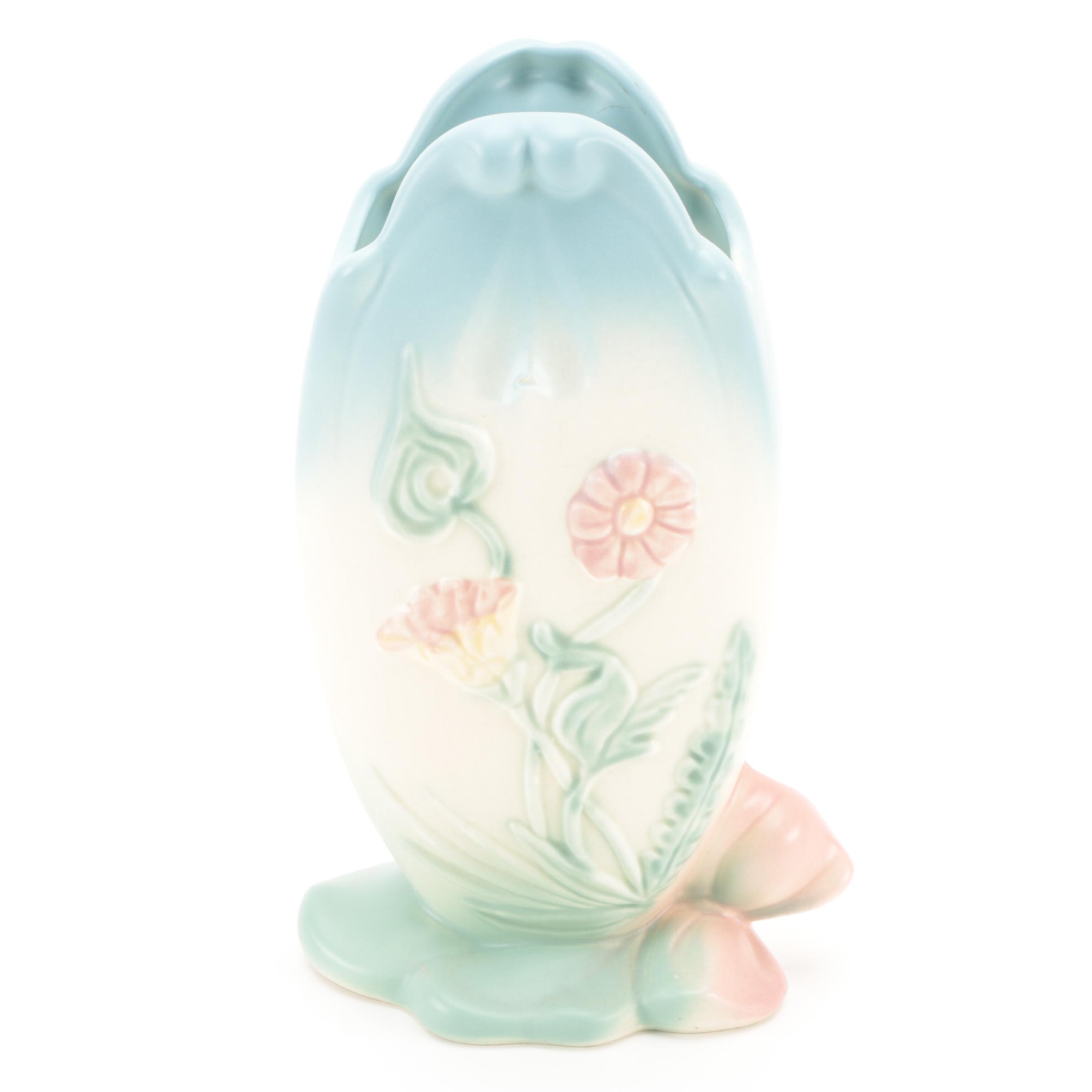 Hull Pottery "Bow Knot Blue and Turquoise" Vases and Basket, Mid-20th C.