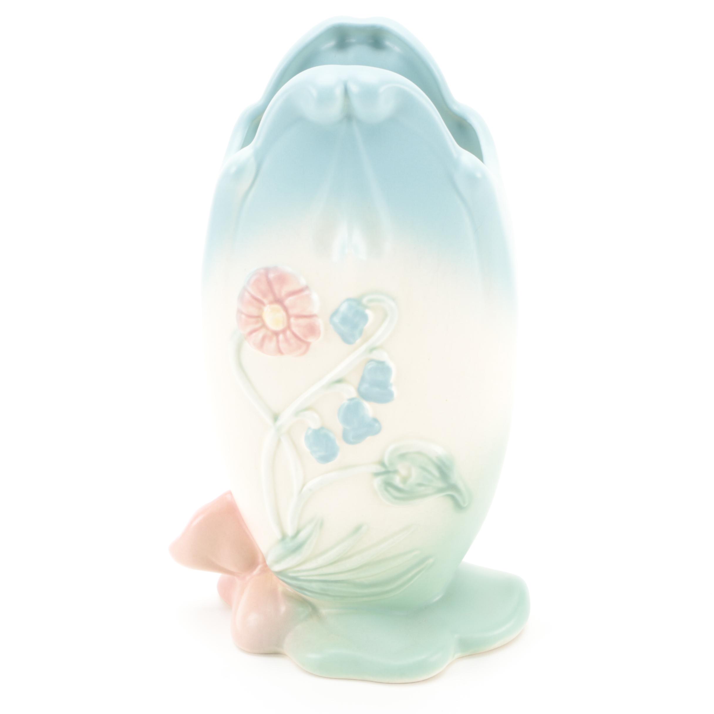 Hull Pottery "Bow Knot Blue and Turquoise" Vases and Basket, Mid-20th C.