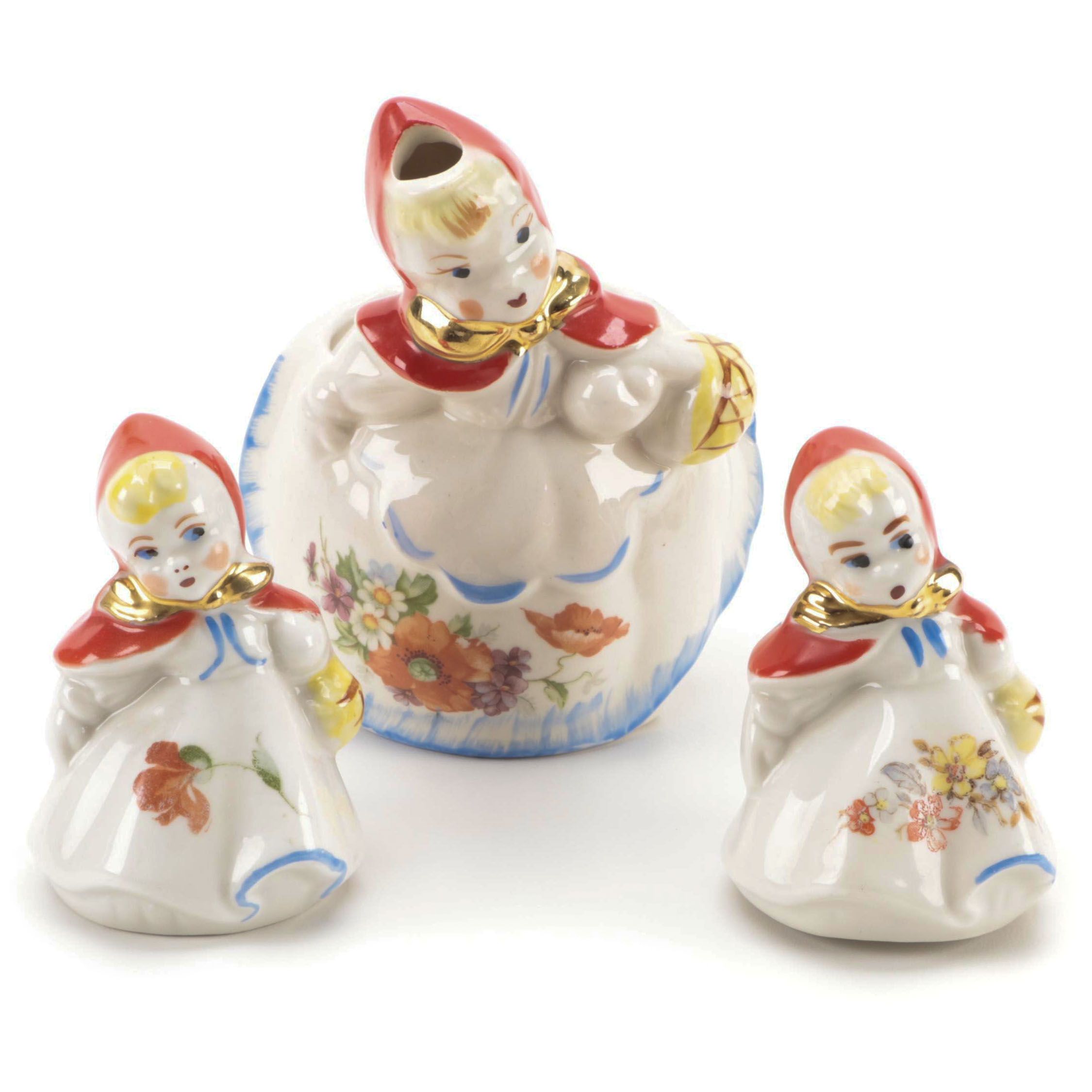Hull Pottery "Little Red Riding Hood" Creamer and Shakers, Early to Mid 20th C.