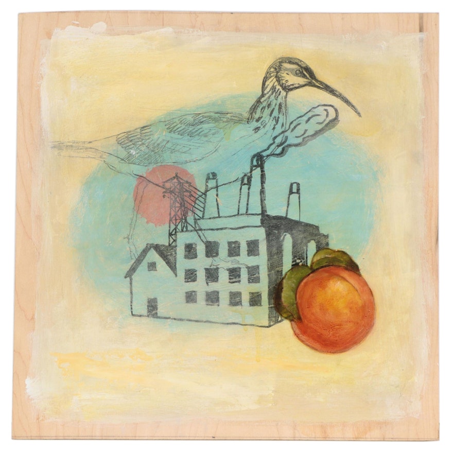 Joseph Daniel Fiedler Mixed Media Painting "Peach," 2006