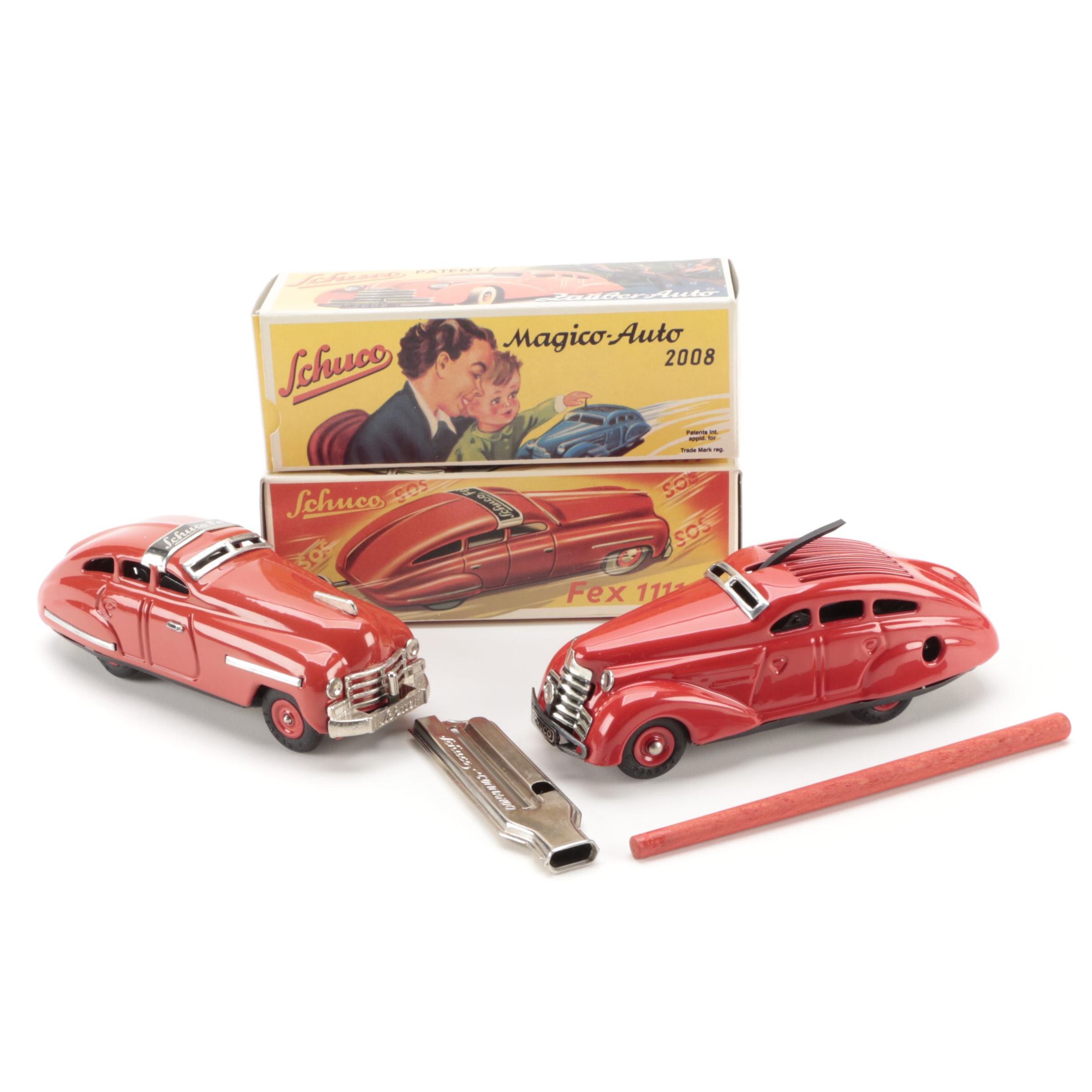 Magico-Auto 2008 and Fex 1111 Wind-Up Toy Cars by Schuco, Late 20th Century