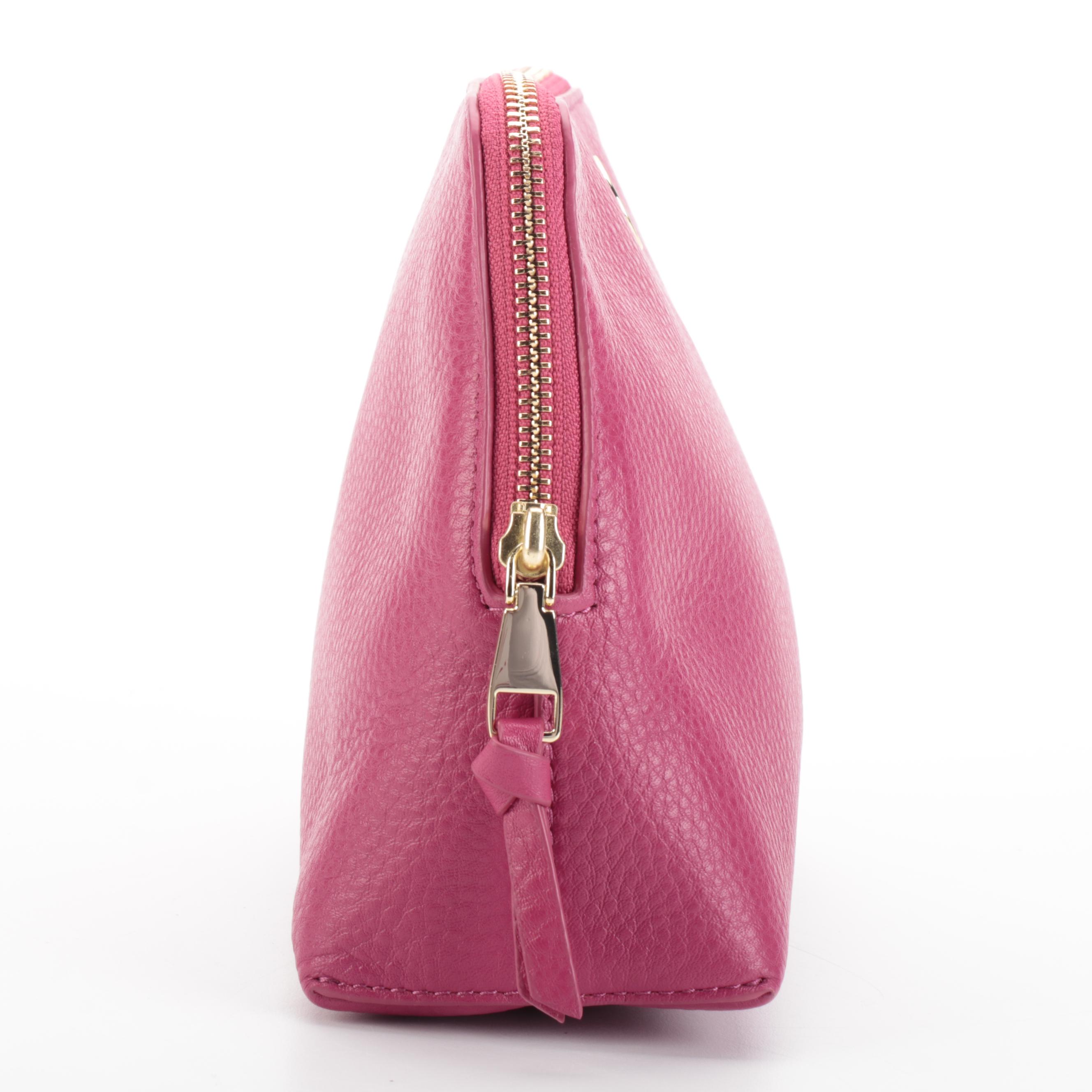 Tory Burch Fuchsia Leather Toiletry Pouch and Purple Leather Zip-Around Wallet