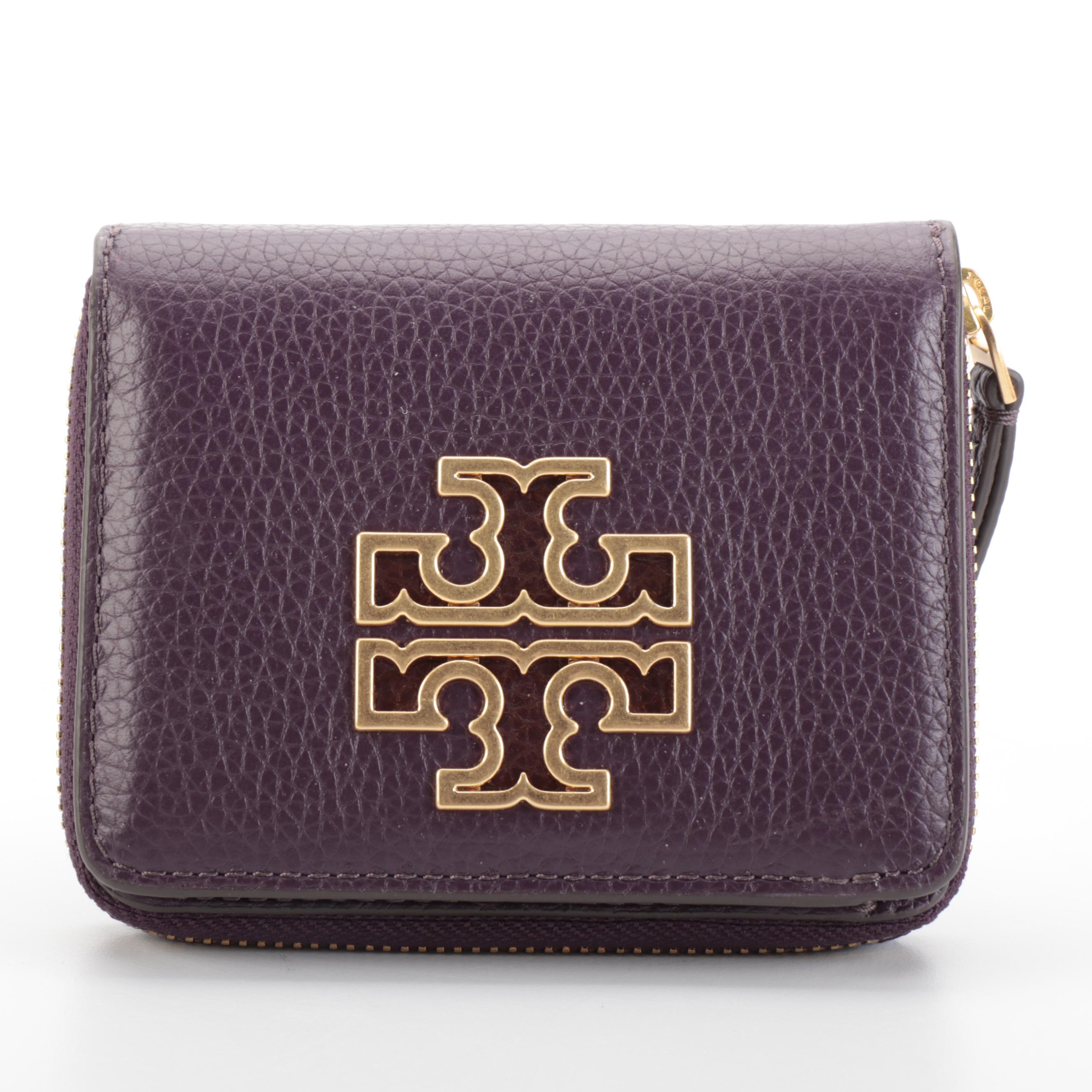 Tory Burch Fuchsia Leather Toiletry Pouch and Purple Leather Zip-Around Wallet