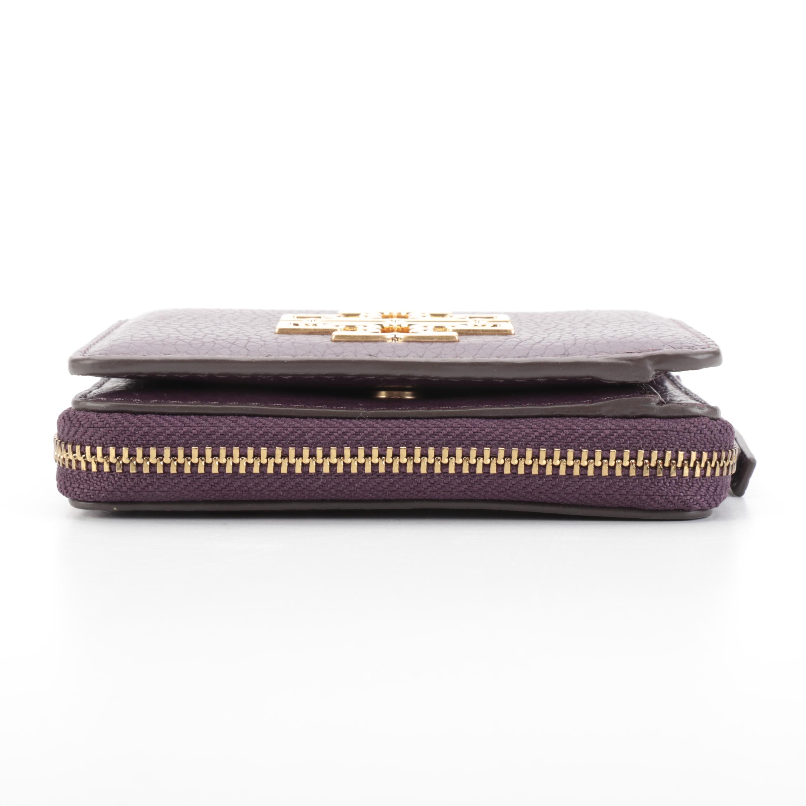 Tory Burch Fuchsia Leather Toiletry Pouch and Purple Leather Zip-Around Wallet