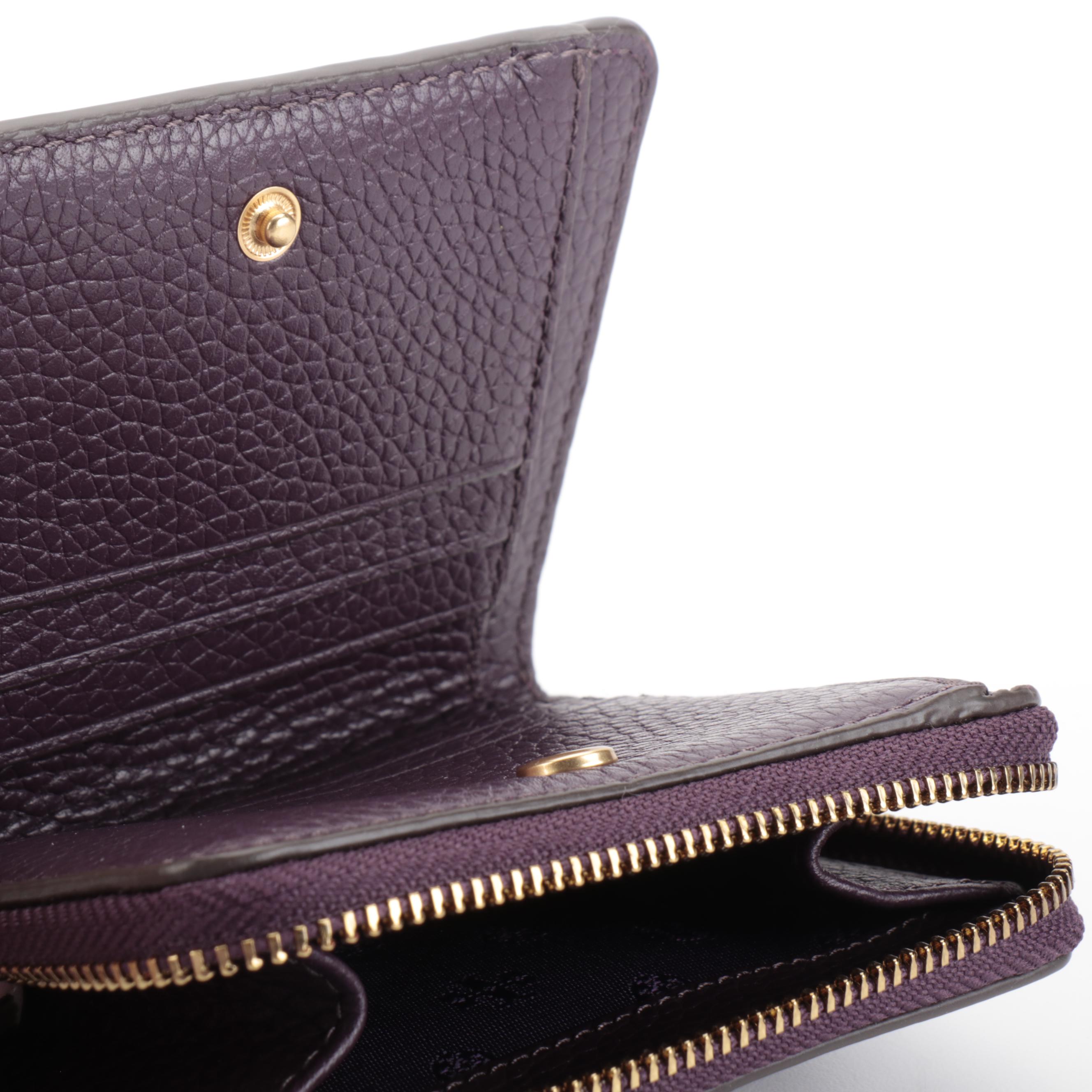 Tory Burch Fuchsia Leather Toiletry Pouch and Purple Leather Zip-Around Wallet