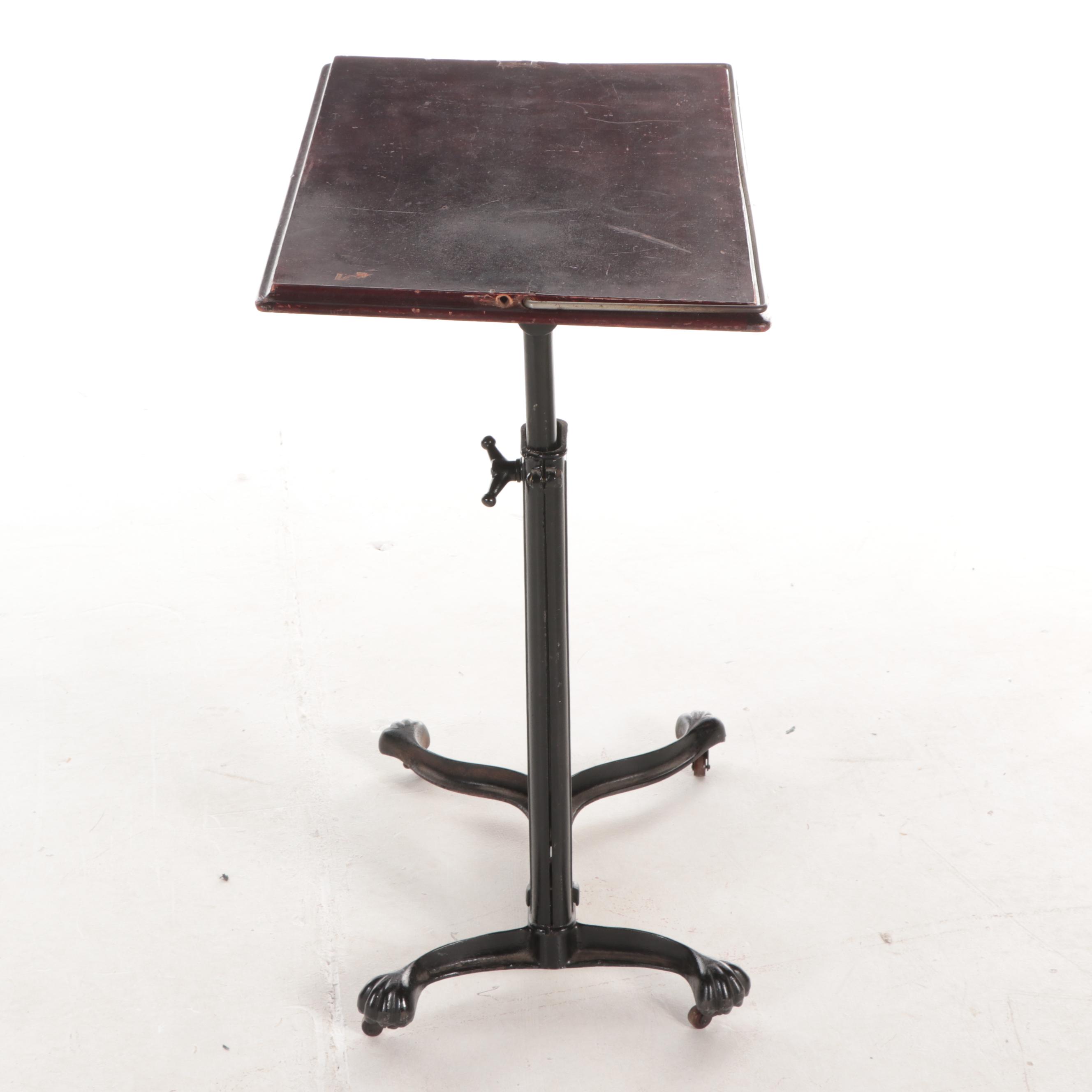 Industrial Style Wood and Cast Iron Drafting Table, Early 20th Century