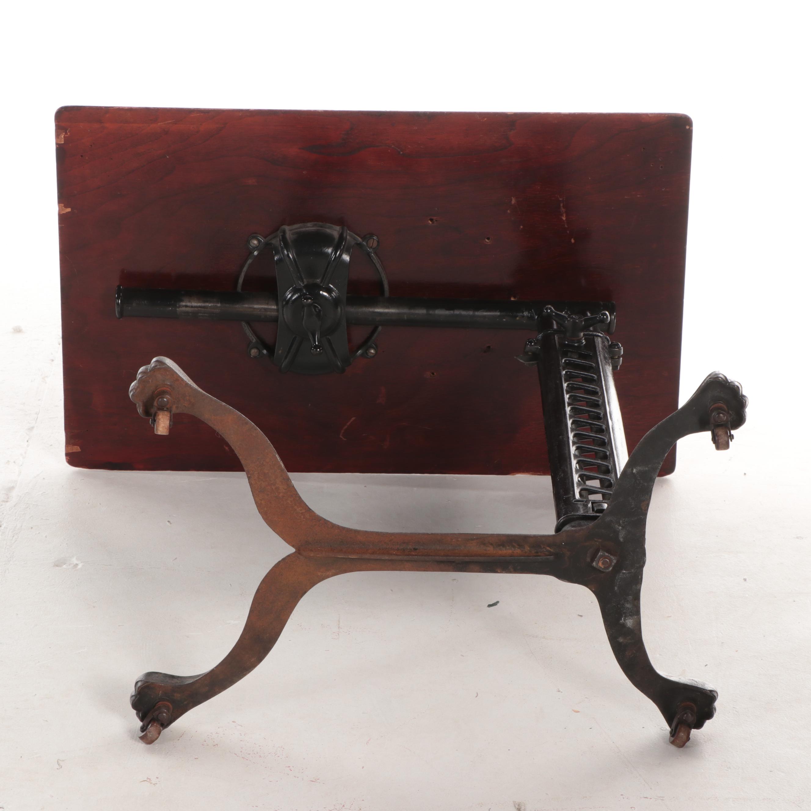 Industrial Style Wood and Cast Iron Drafting Table, Early 20th Century