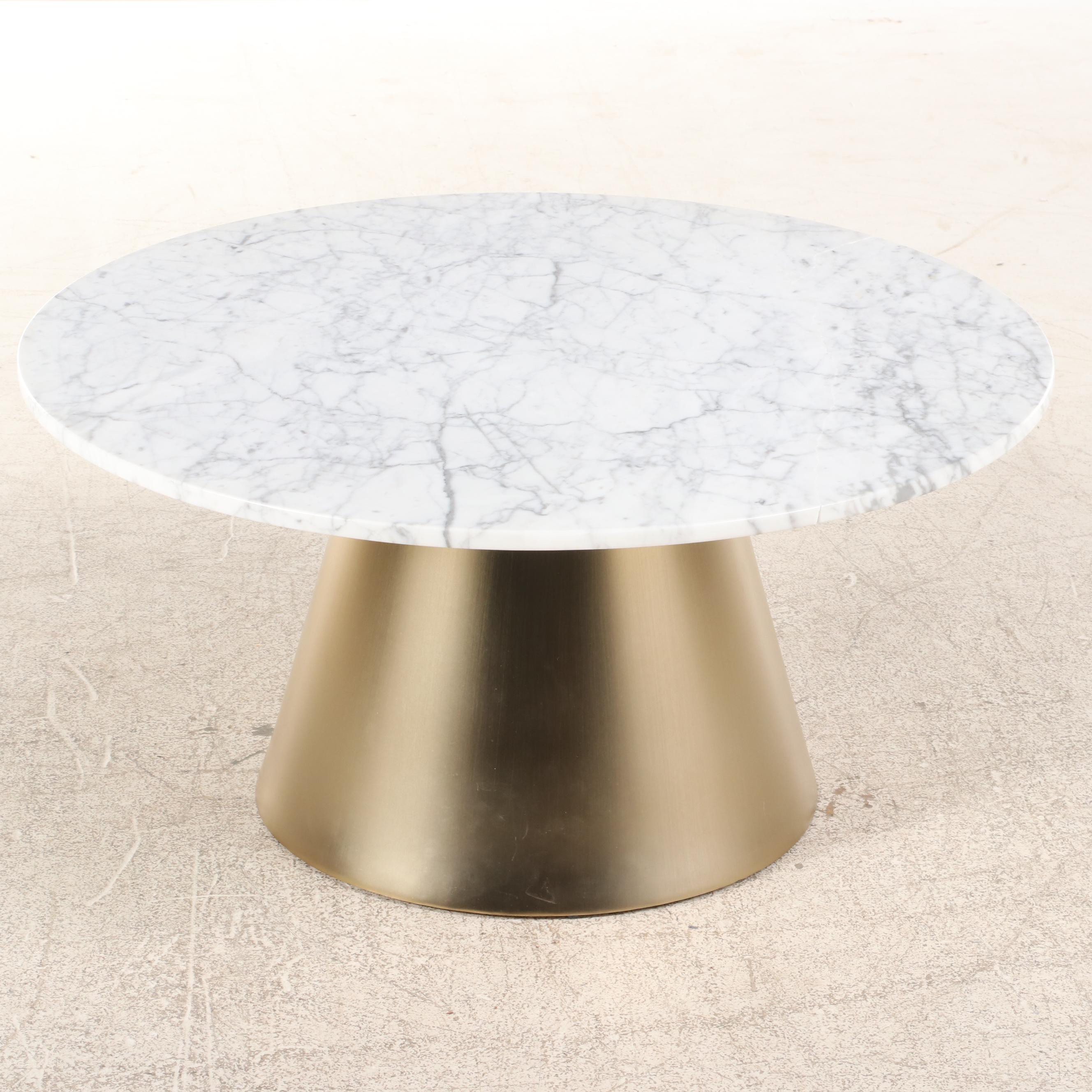 Article "Tromso" Brass-Plated Steel and White Marble Coffee Table