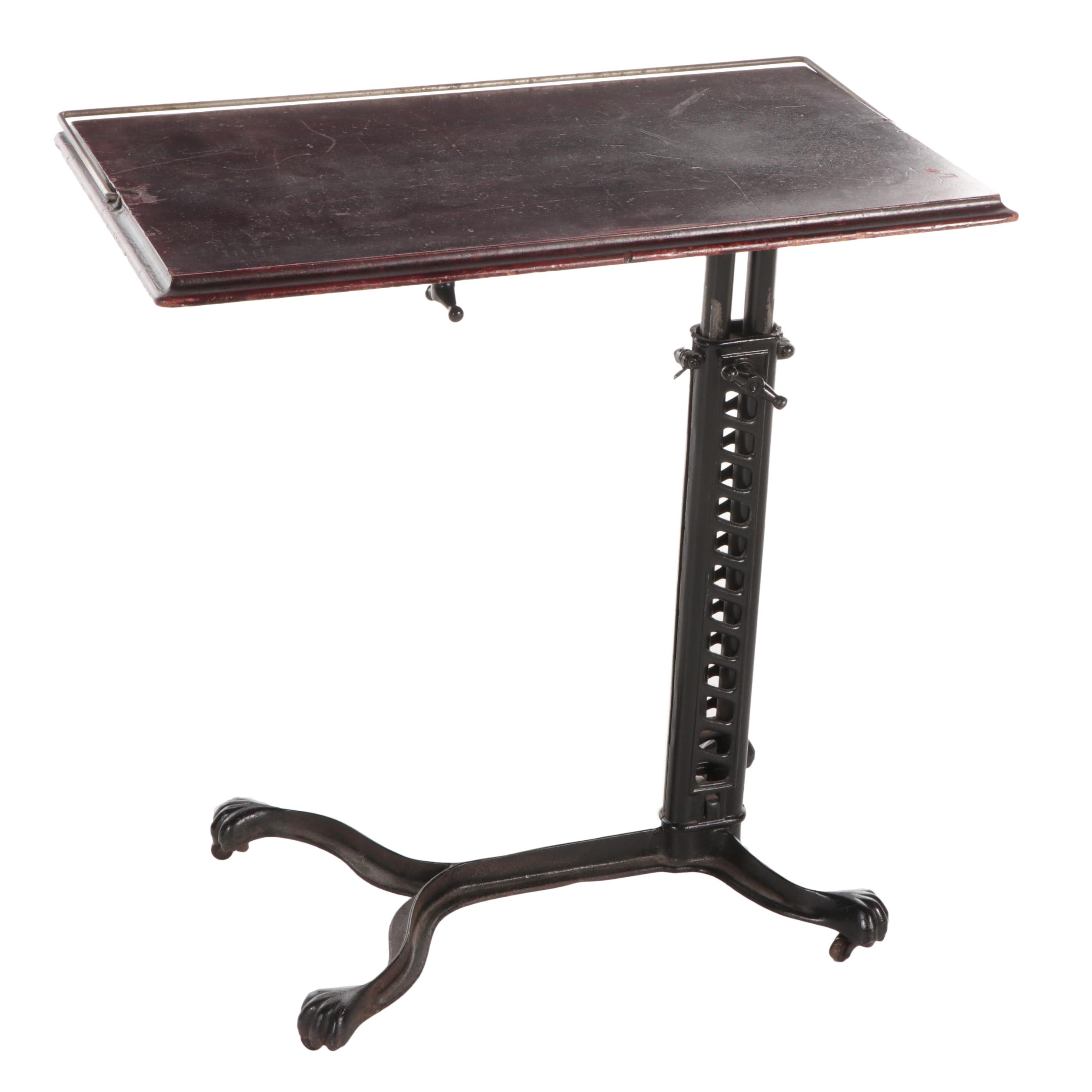Industrial Style Wood and Cast Iron Drafting Table, Early 20th Century