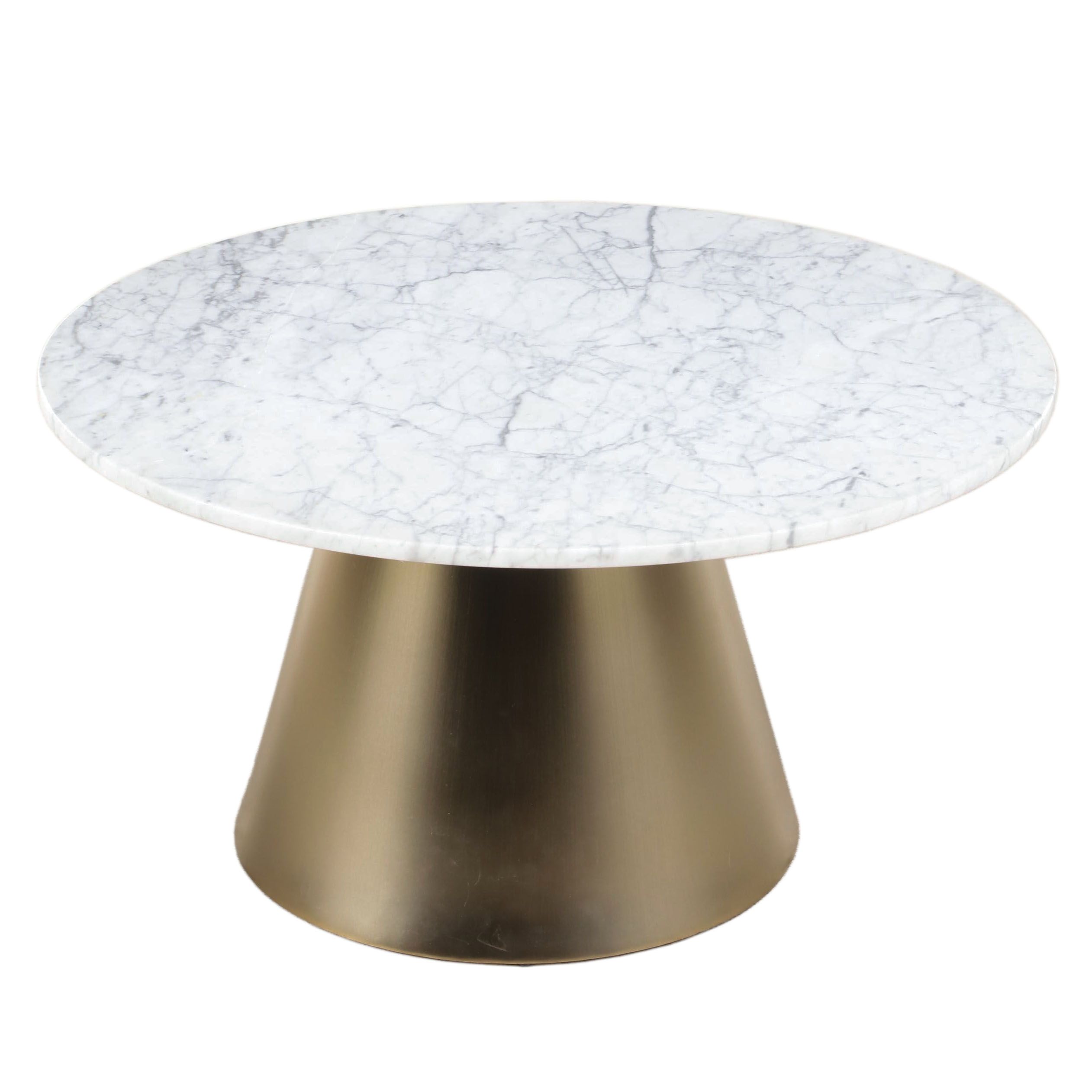 Article "Tromso" Brass-Plated Steel and White Marble Coffee Table