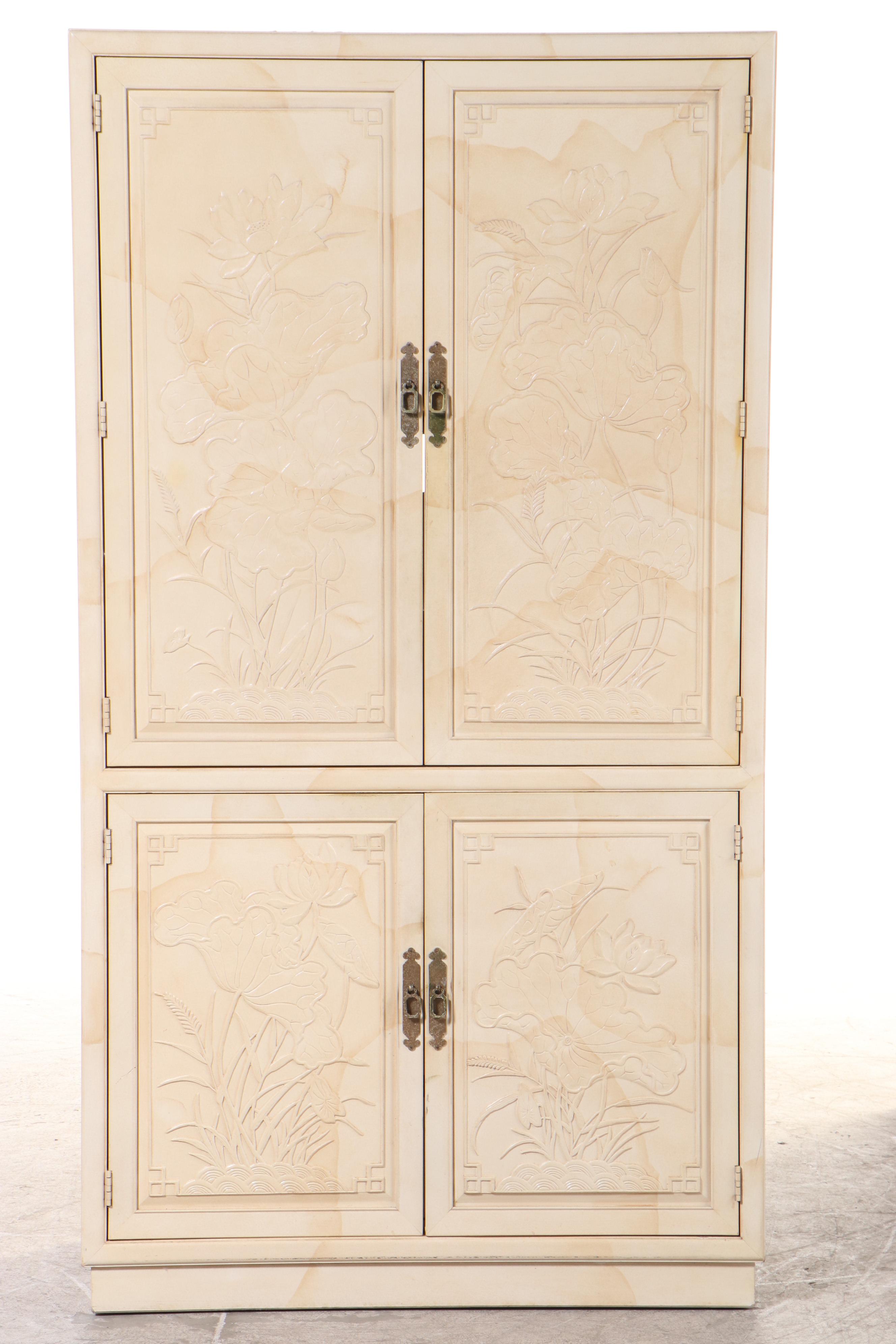 Henredon "Folio 16" Chinese Style Faux Goatskin Lacquered Armoire, 1980s