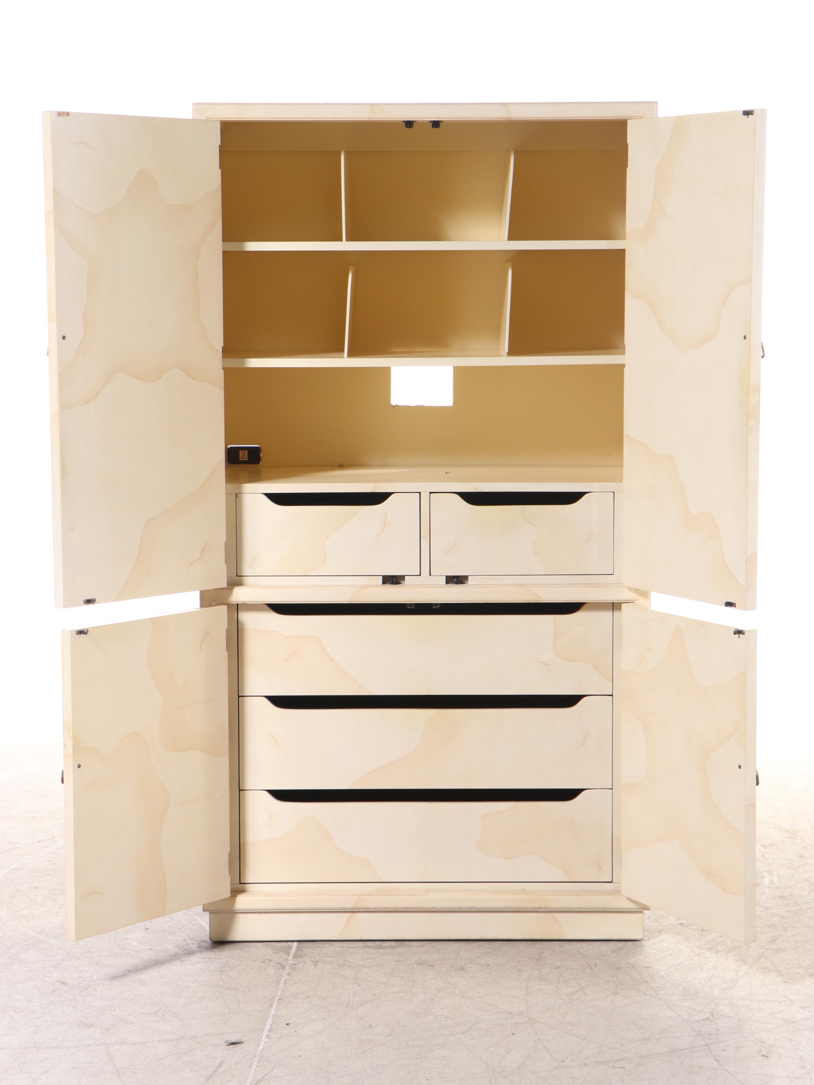 Henredon "Folio 16" Chinese Style Faux Goatskin Lacquered Armoire, 1980s