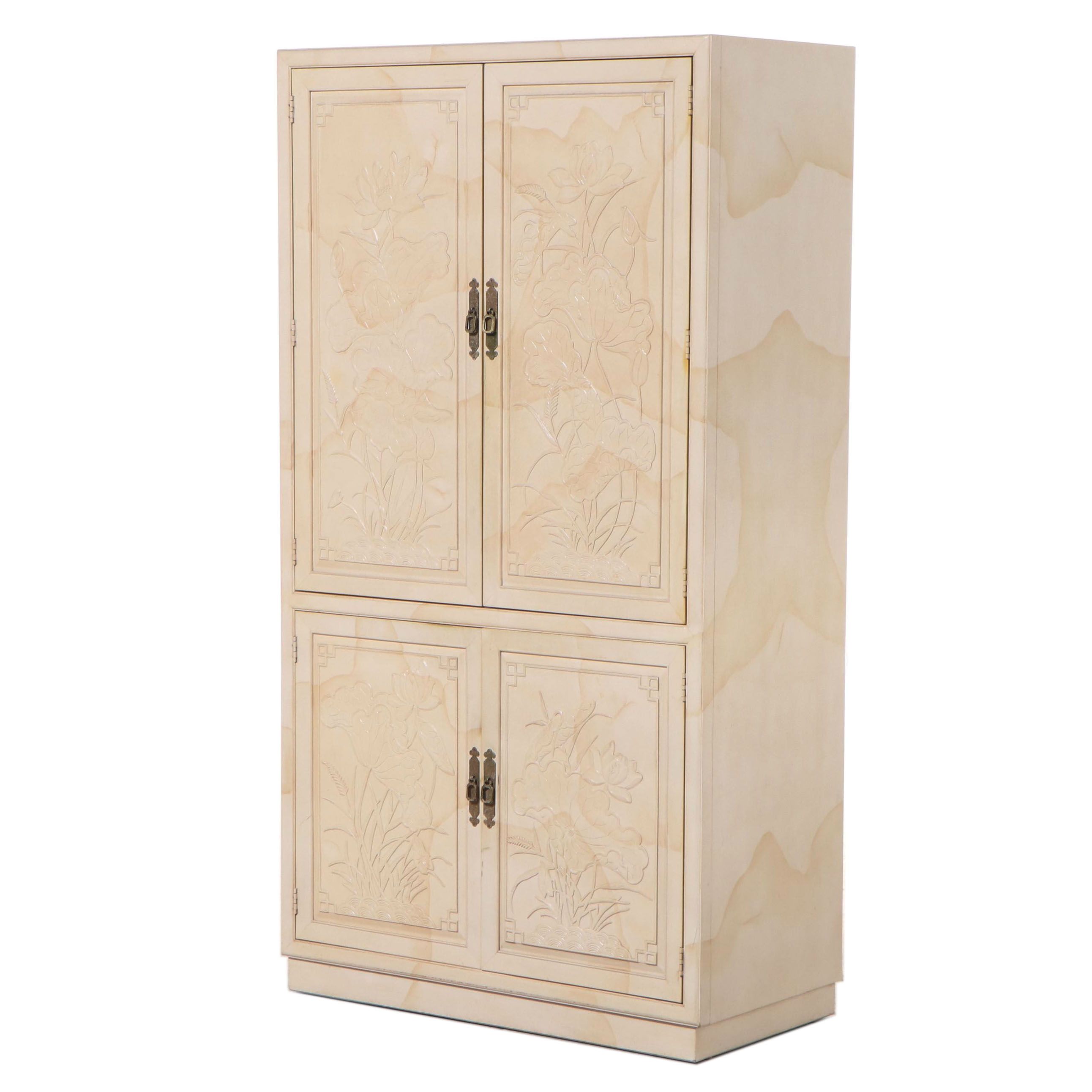 Henredon "Folio 16" Chinese Style Faux Goatskin Lacquered Armoire, 1980s