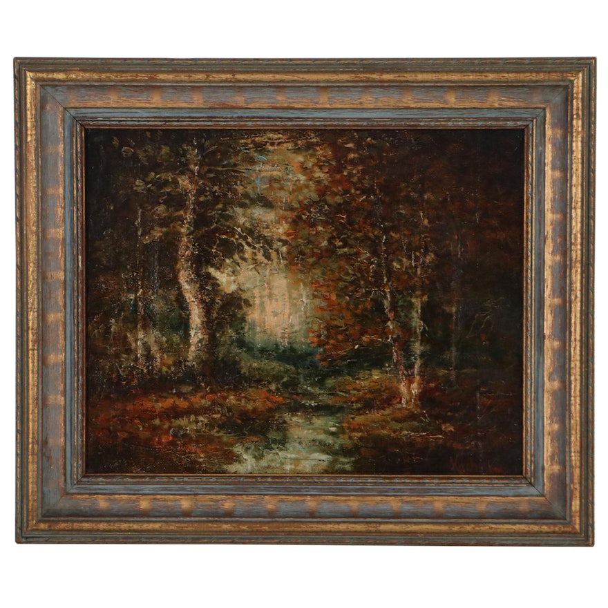 Hudson Mindell Kitchell Landscape Oil Painting of Forest Scene